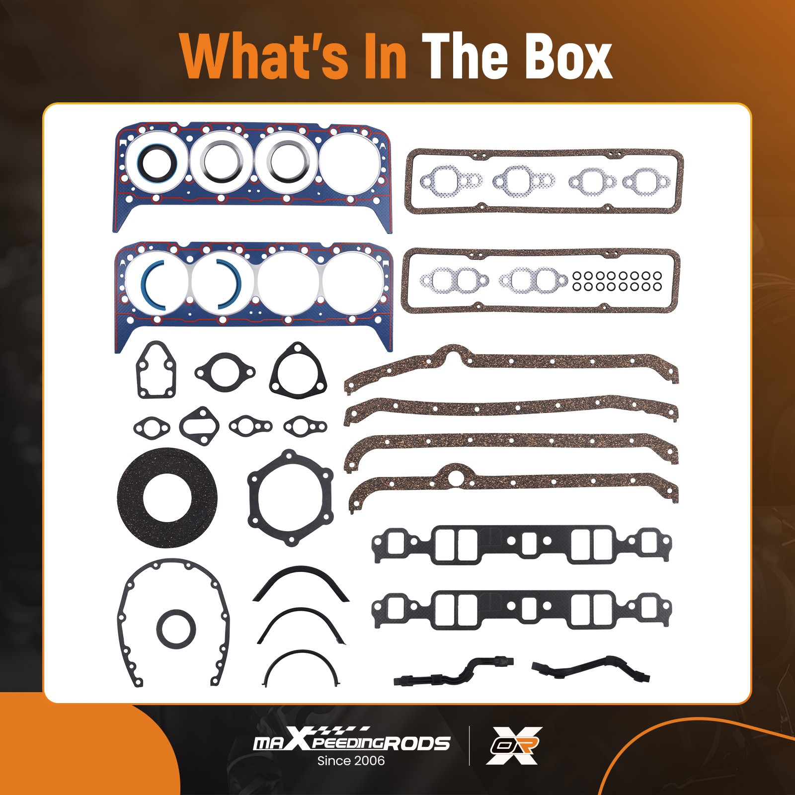 Full Engine Gasket Set for Early 2 Piece Rear Seal Chevrolet SBC 283 327 350 5.7