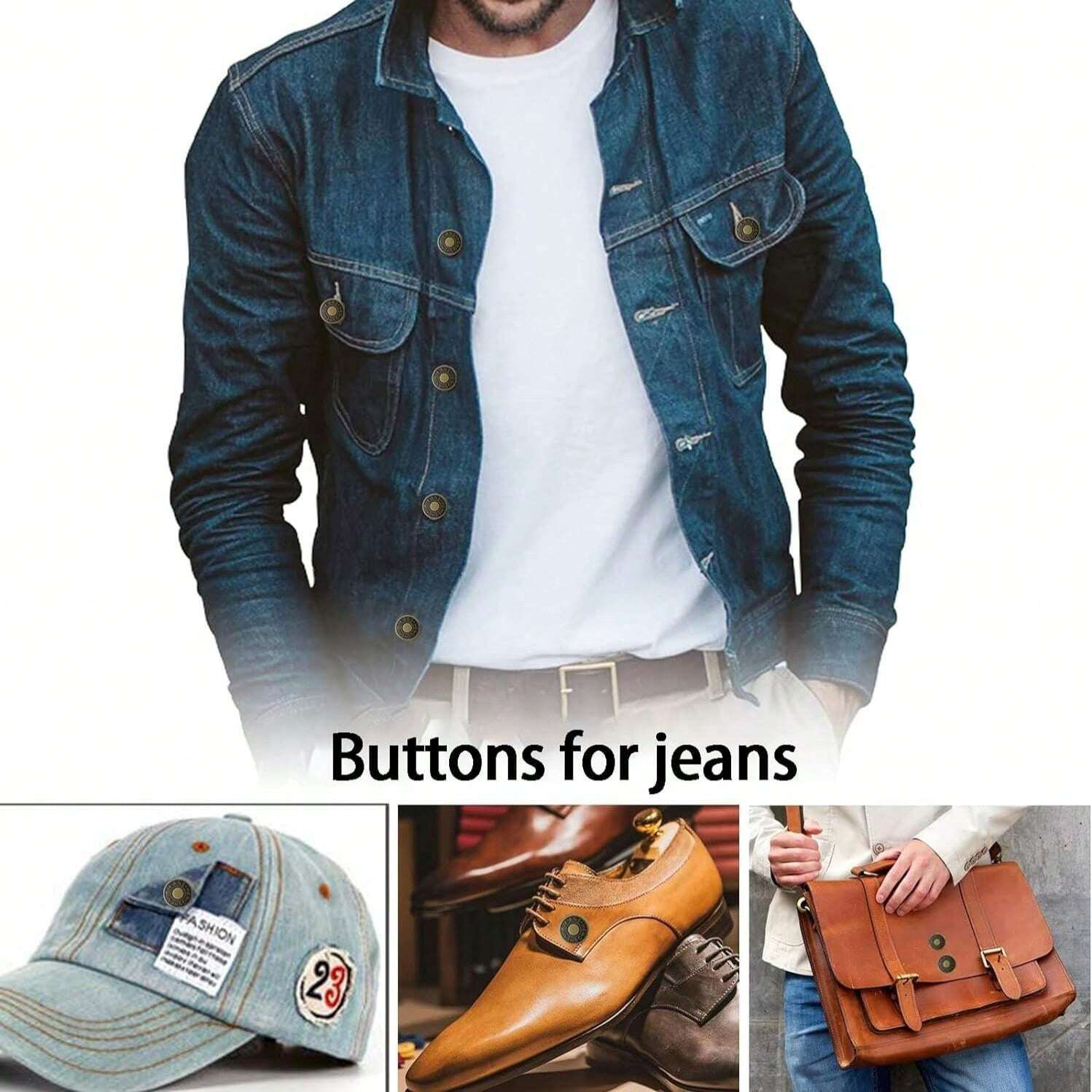 6 PCS Jeans Buttons No Sew Jean Button Replacement with Screwdriver 17mm