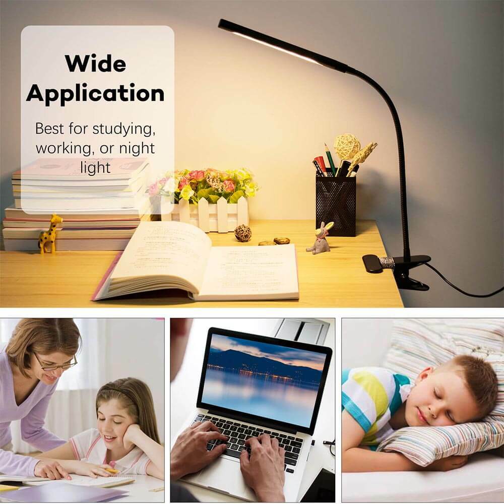 LED Desk Lamp Gooseneck Adjustable Lamp with Clamp Eye-Caring Reading Desk Light