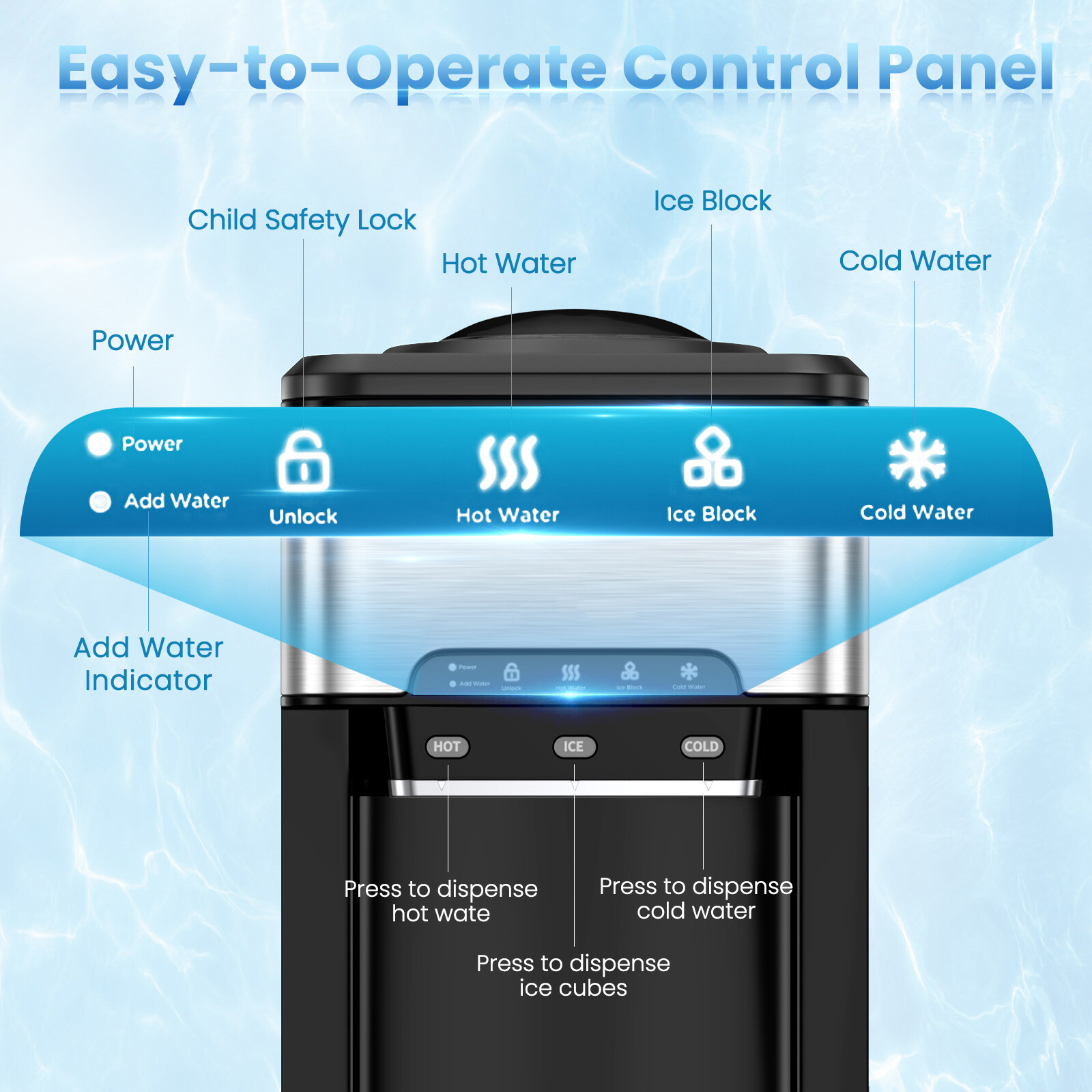 3-in-1 Water Cooler Dispenser with Built-in Ice Maker w/ 3 Temperature Settings