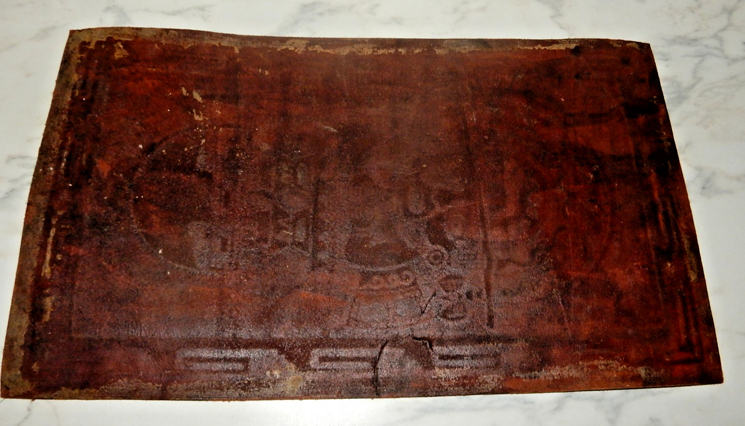 Vintage Peru Peruvian Tooled Leather Tumi Mayan Inca 11"X19"