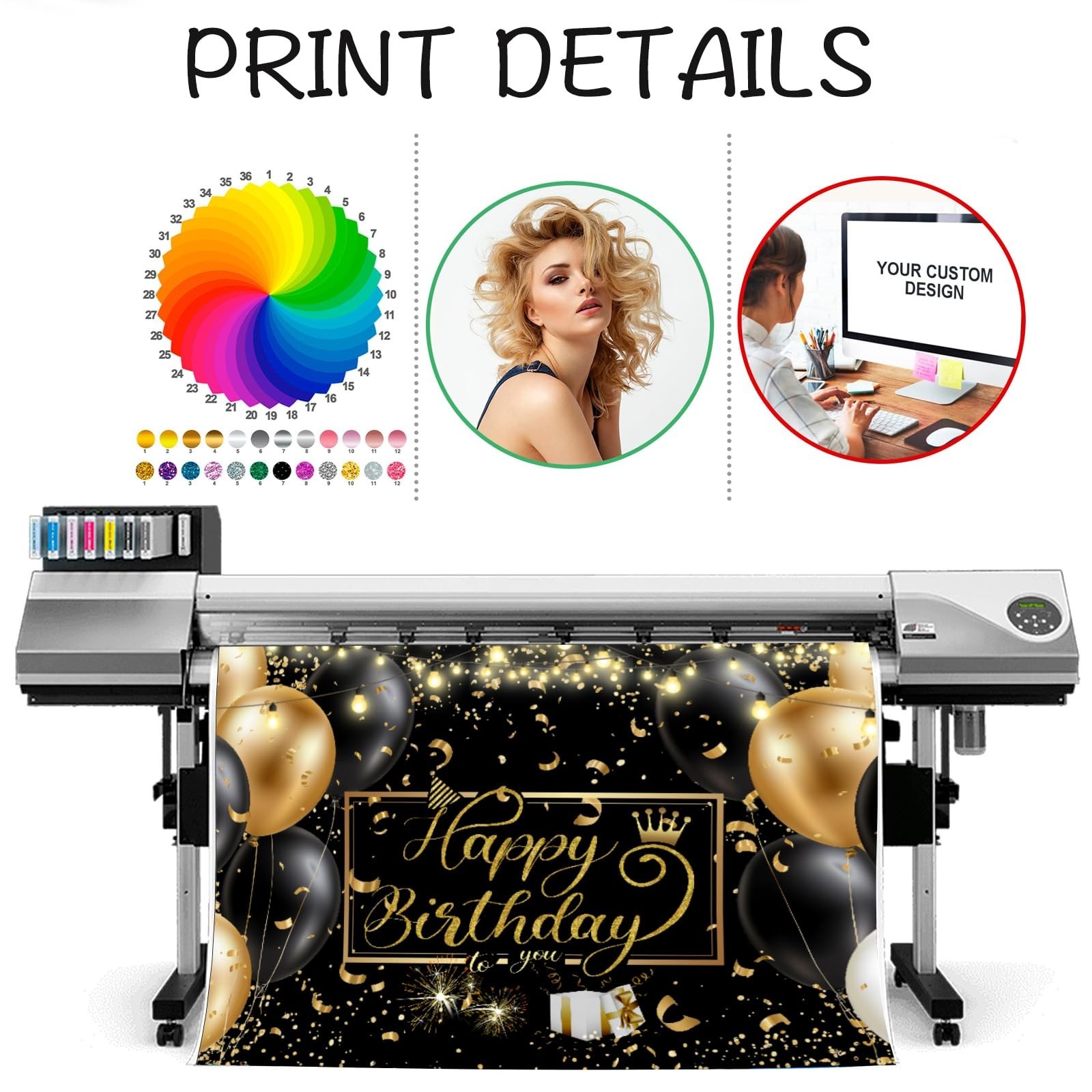 Black and Gold Birthday Backdrop Happy Birthday Backdrop Golden Sparkle Shini...