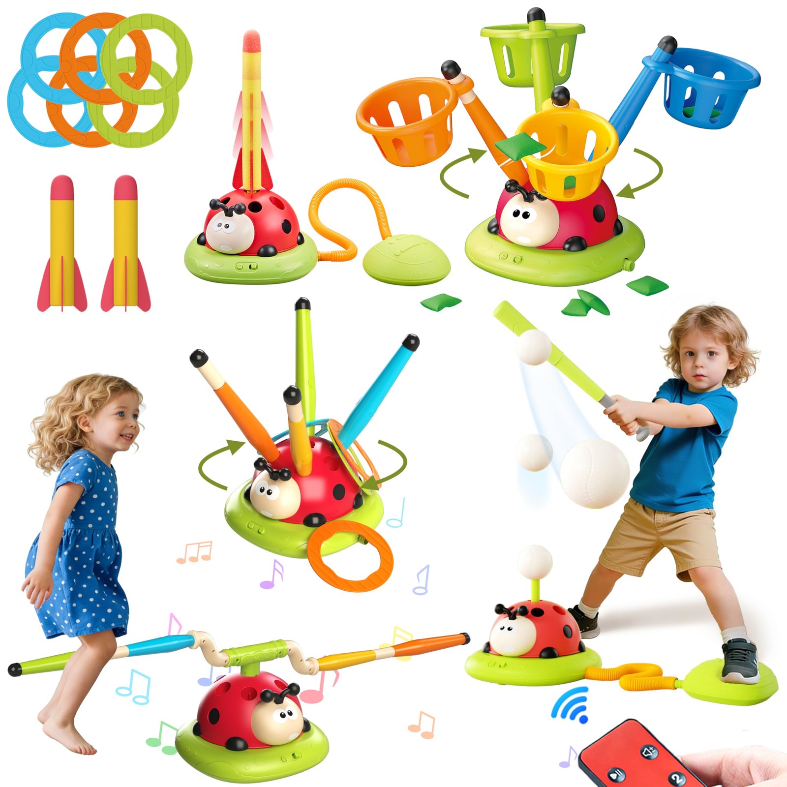 5 in 1 Musical Jump, Bean Bag Toss Ring Game, Baseball Toys and Stomping Laun...