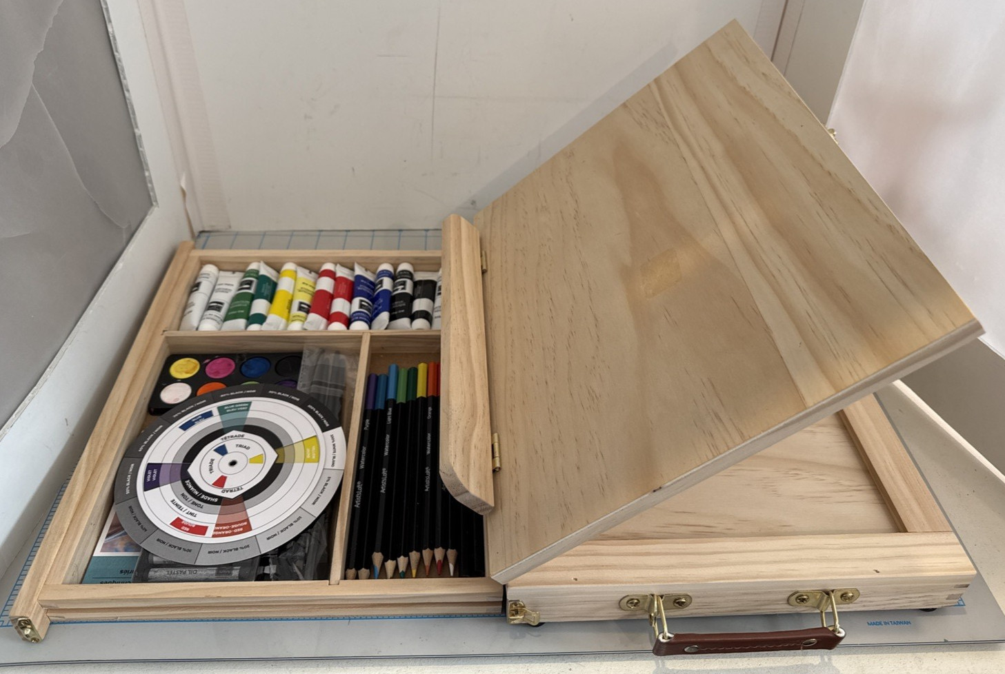 Solid Artist Wood Desk Table Easel Box, Storage Drawer, Art Paint Supplies