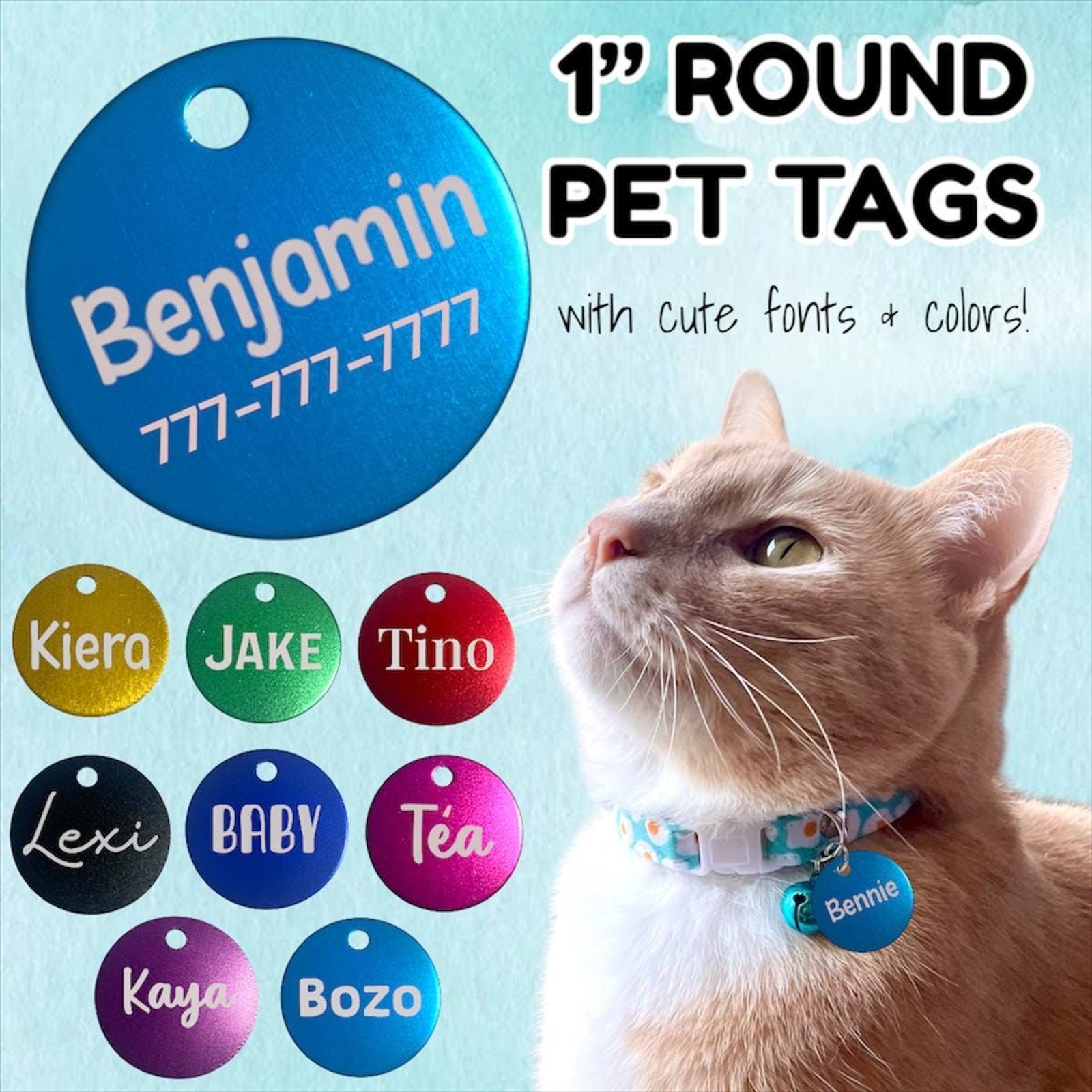 1” Customized Round Pet ID Tag for Cats & Small Dogs