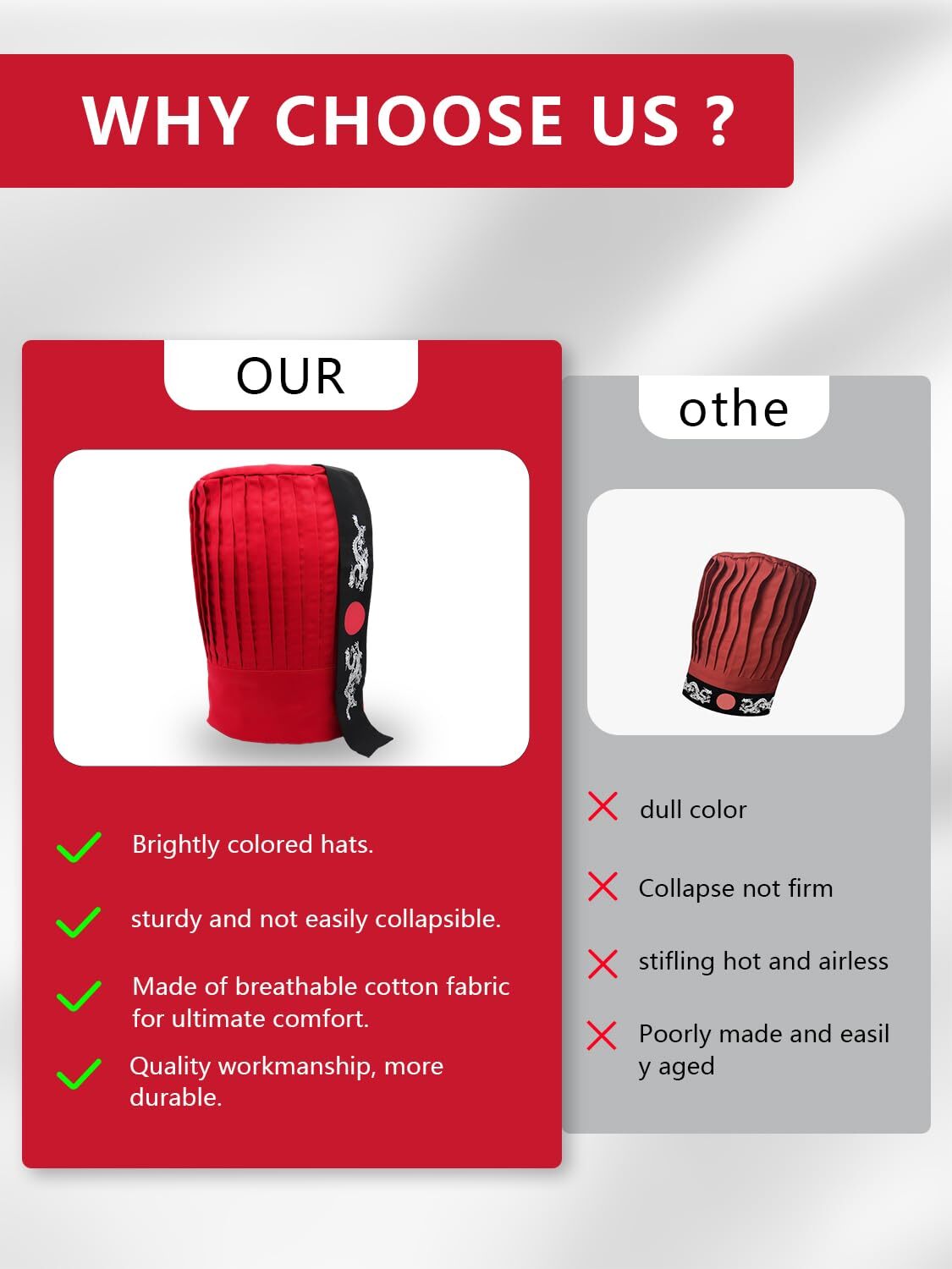 Hibachi Chef Hat Teppanyaki Tall Chef Cap with hachimaki Headband Tie for Che...