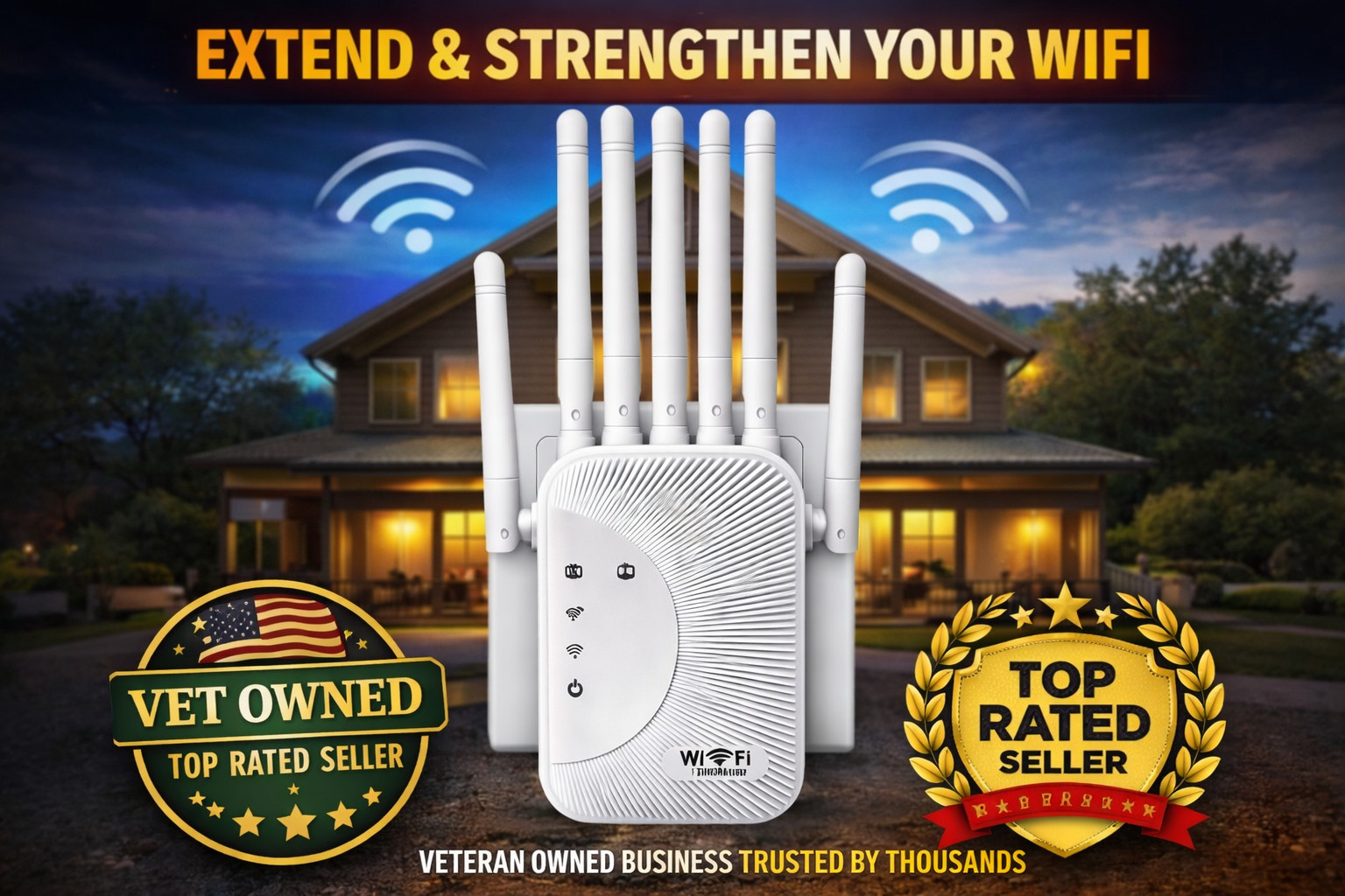 1200Mbps WiFi Extender – Dual Band 2.4G/5G Signal Booster w/ Ethernet