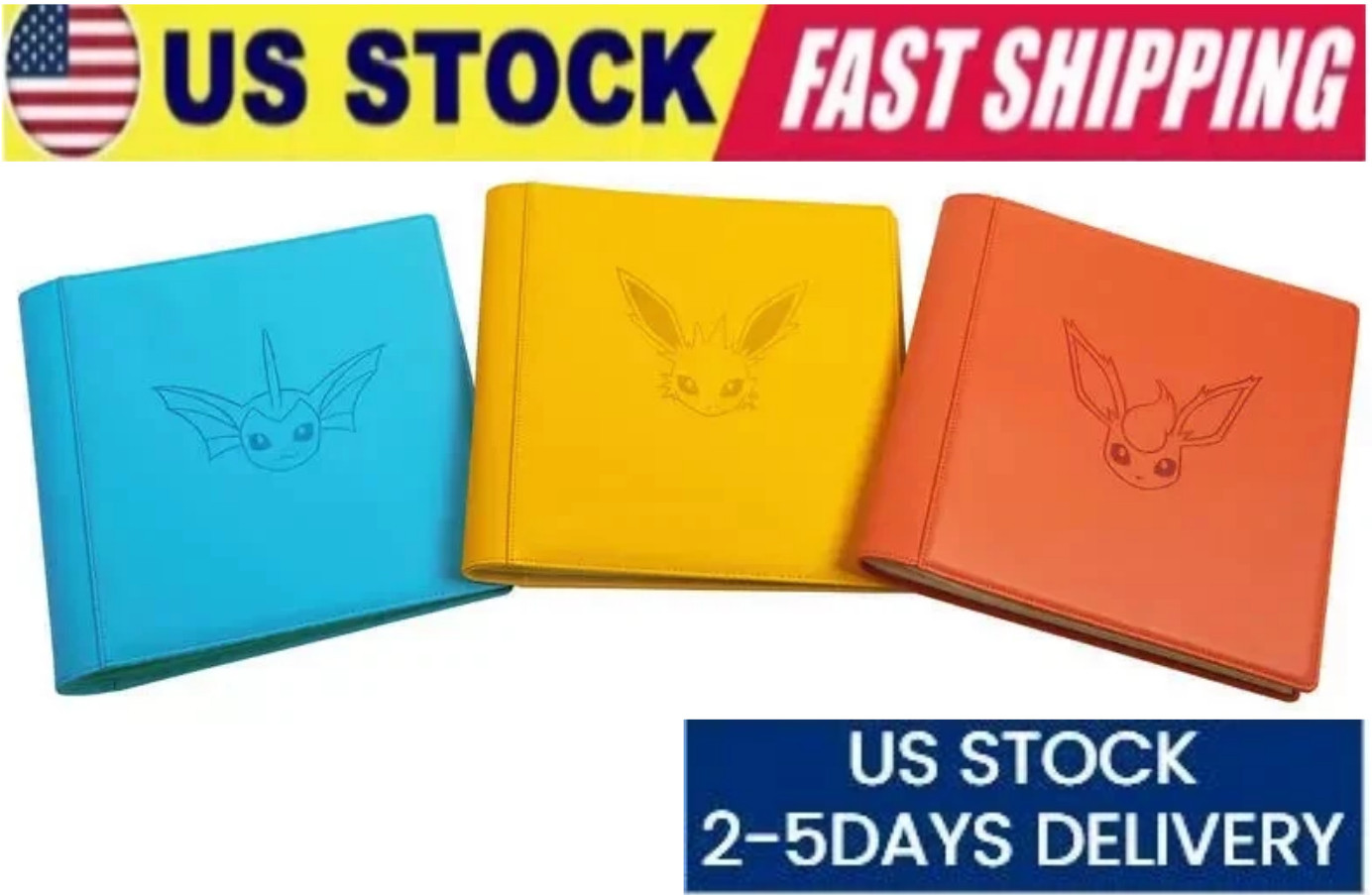 Lot 3 Pokemon S-Chinese Flareon Jolteon Vaporeon Eevee GX 480 slots Card Binder