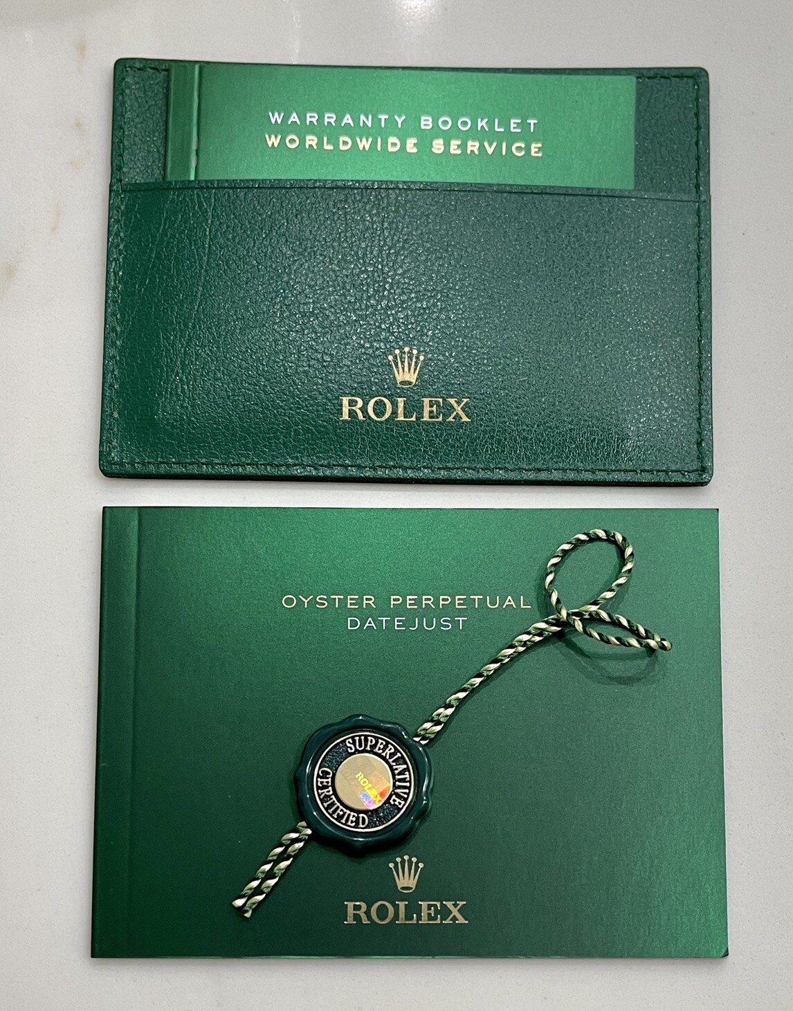 Authentic Rolex Datejust Booklet English + Rolex Green Tag + Card Holder NEW