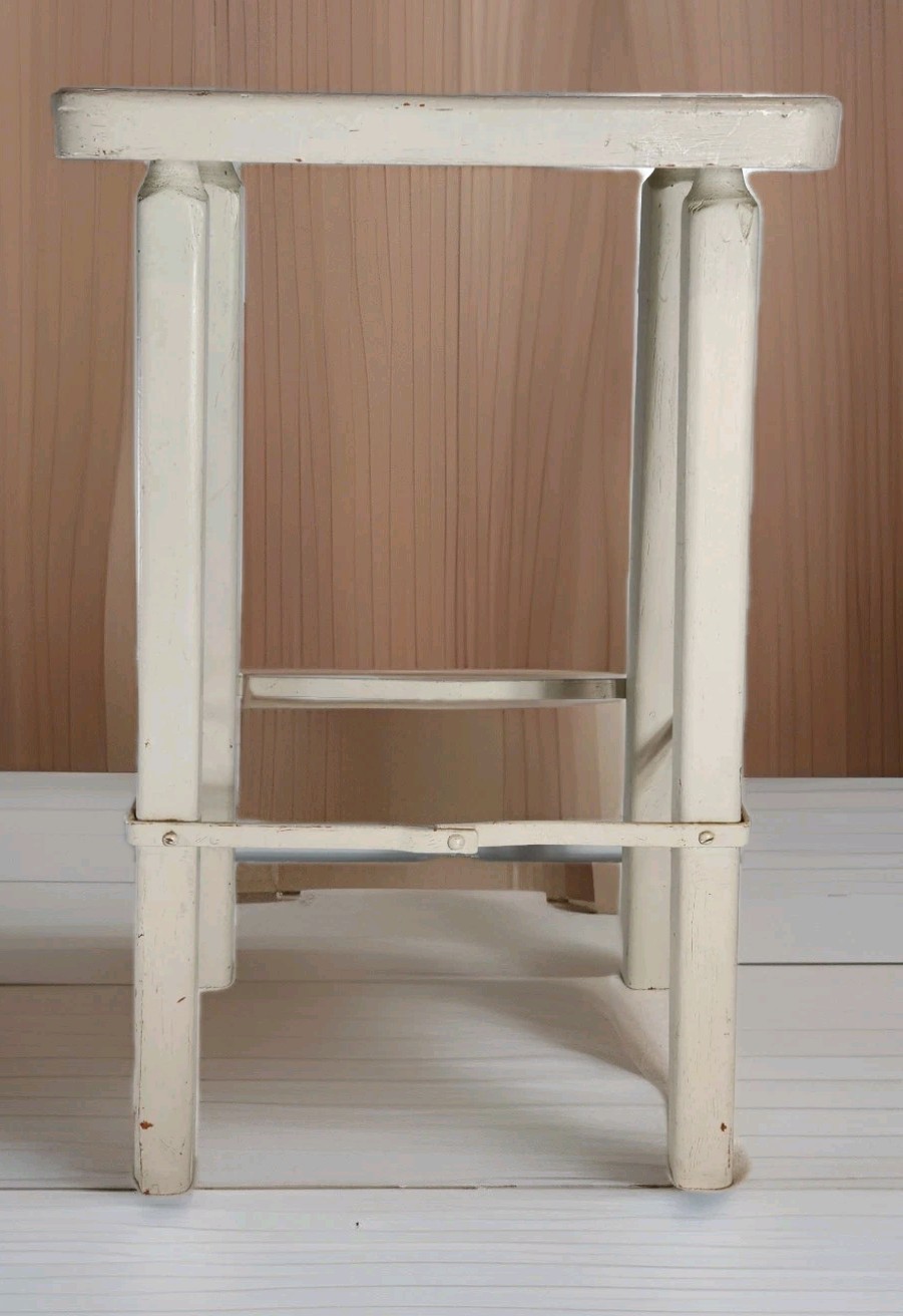 Rustic Chippy White Distressed Painted Wooden Tall Stool Seat Euro Farmhouse