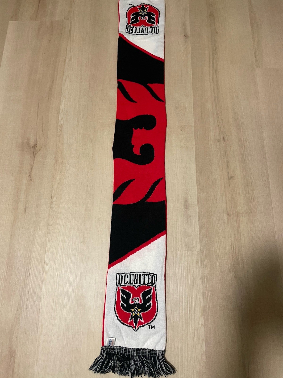 DC United Soccer Scarf MLS Das Auto Volkswagon Knit - Red, Black, & White Fringe