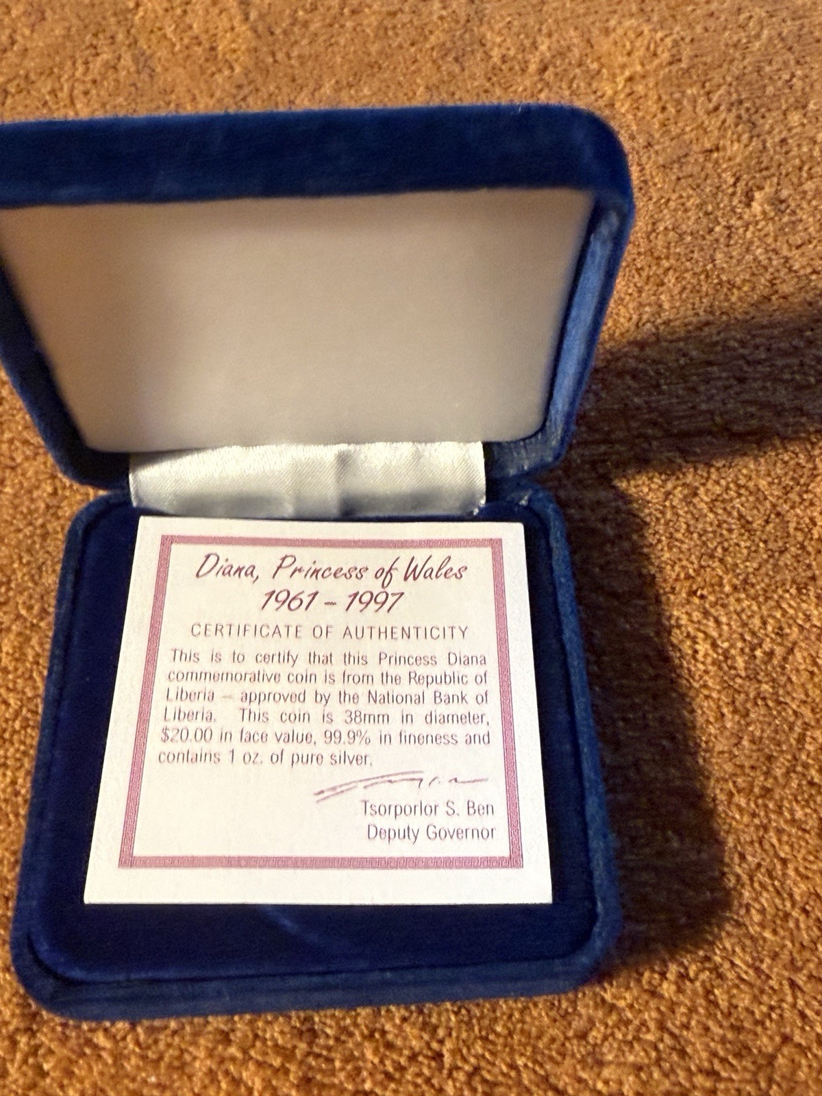 1997 Liberia $20 Dollars Princess Diana Birth of William 1 OZ Silver Proof 0.999