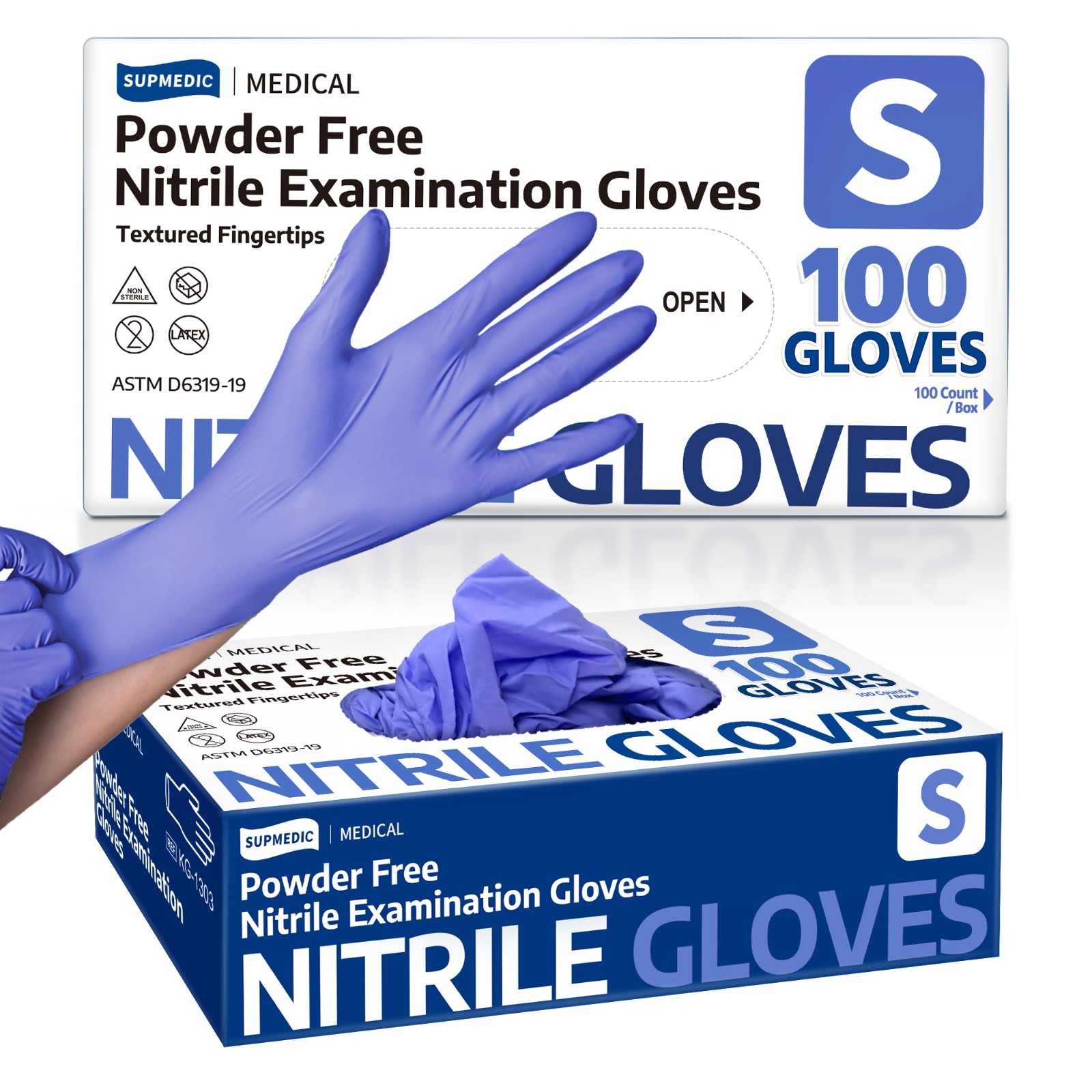 Medical Nitrile Exam Gloves, Blue Iris, Powder-Free Food-Safe Disposable Glove