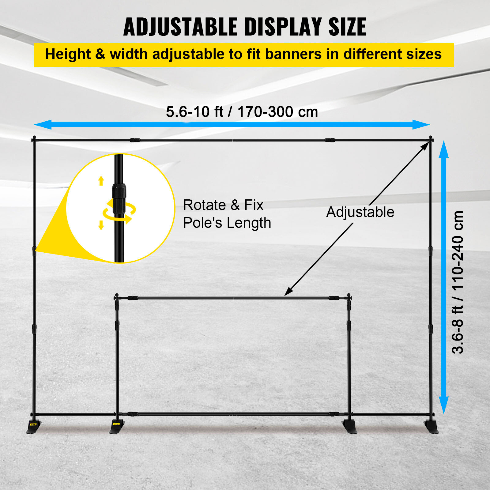 8x10Ft Banner Stand Heavy-Duty Backdrop Stand Telescopic Adjustable Repeat Step