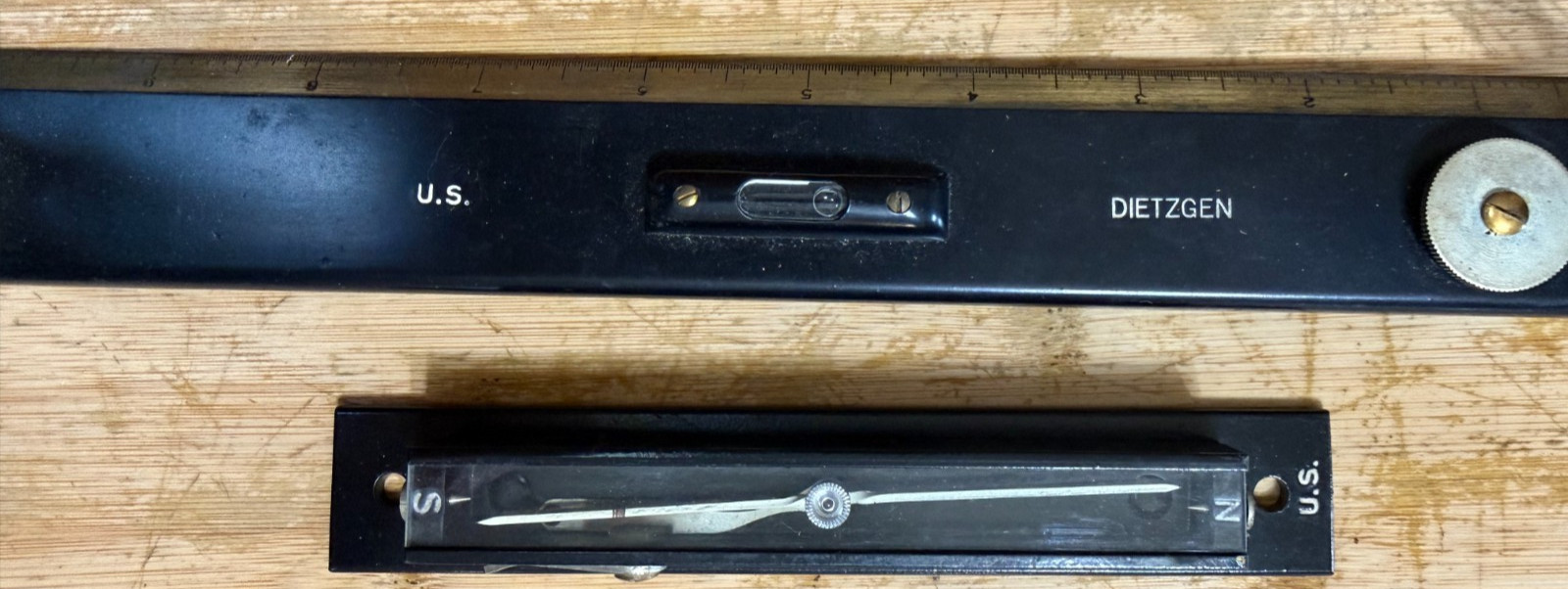 Vintage DIETZGEN US GEOLOGICAL Survey Plane Table Alidade + Compass Leather Case