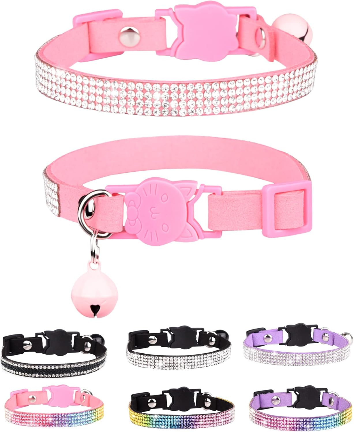 Cat Collars for Girl Cats with Rhinestone Soft Velvet,Breakaway Cat Collars with