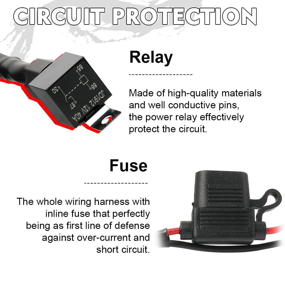 2 Lead Wiring Harness LED Light Bar 40Amp Relay Fuse ON-Off Switch For 2 Lights