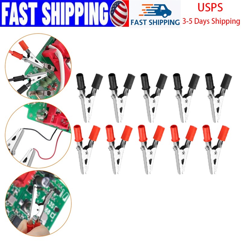 Bulk 10 Pcs Electrical Test Clamps Red Black Handle Metal Alligator Clips Tool