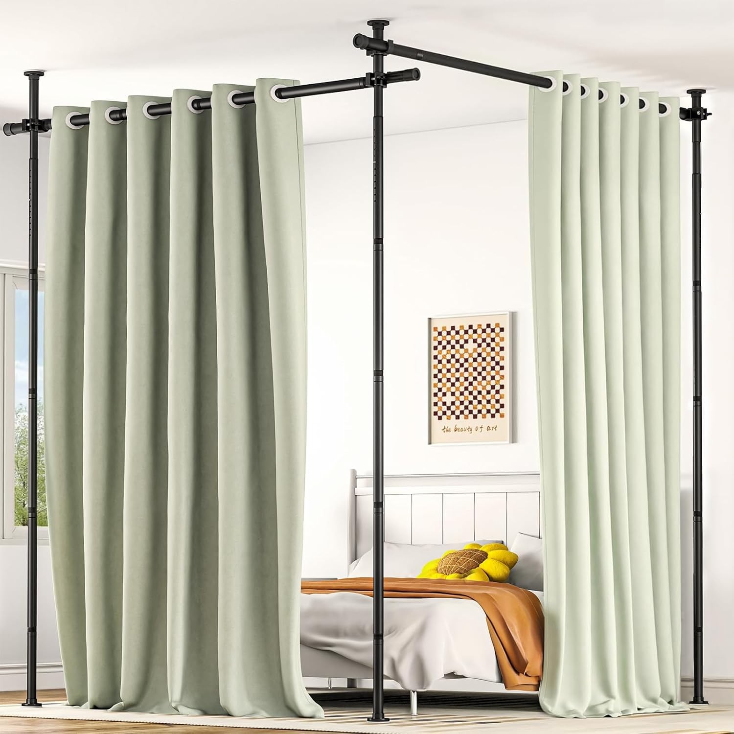 Room Divider No Drilling Curtain Tension Rods Wall Divider for Room Separation