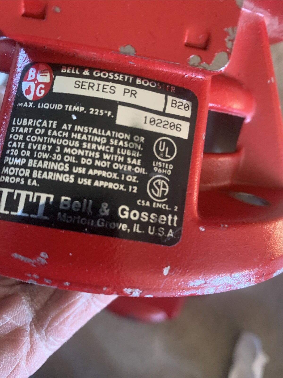 Bell & Gossett #102206 Bearings Assy. and Volute PR IB BOOSTER PUMP NOS