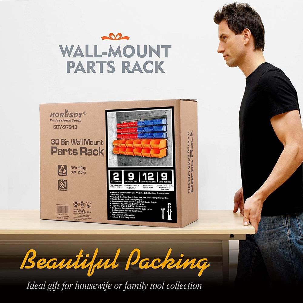 Garage Workshop Organizer Wall-Mounted Parts Bin Storage System