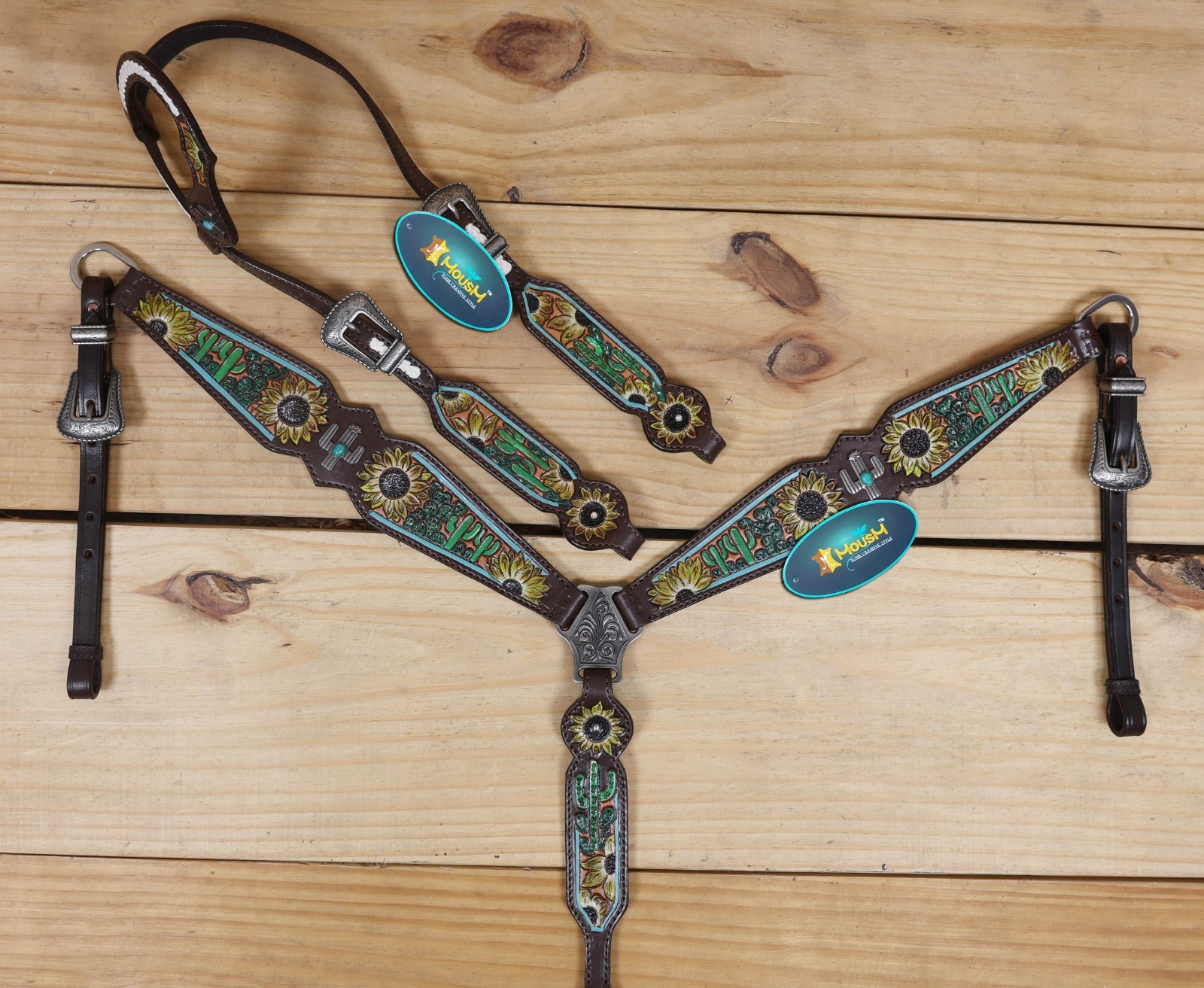 Western Leather Headstall and Breast Collar Tack Set