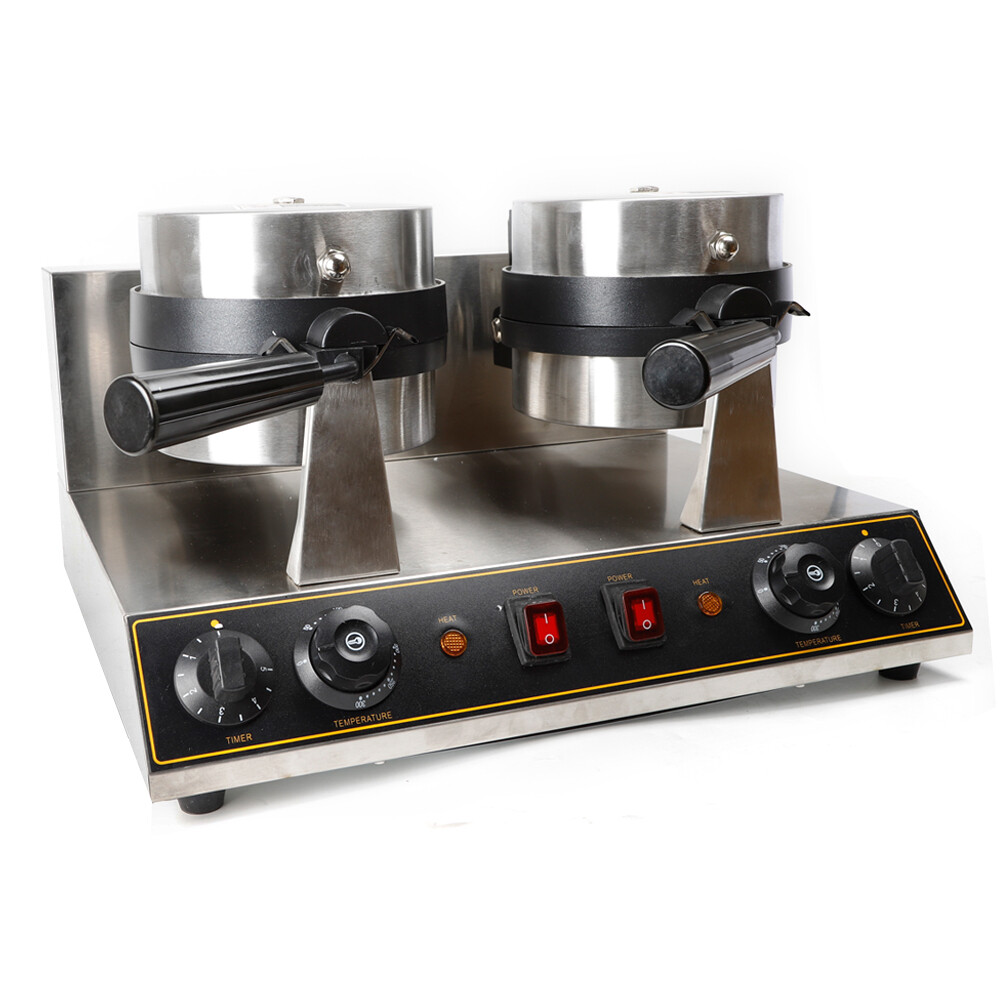 2400W Dual Head Non-Stick Breakfast Round Belgian Waffle Maker Commercial