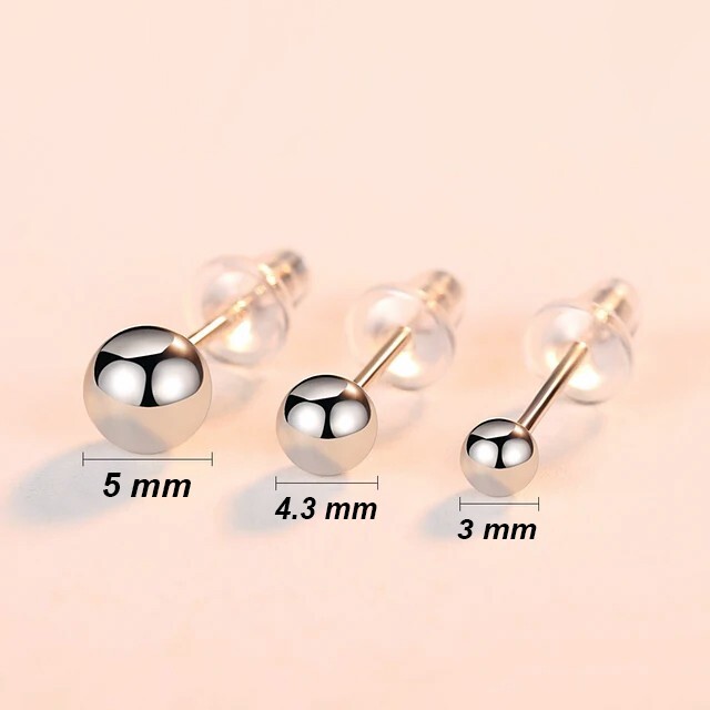 925 Sterling Silver Ball Stud Earrings  For Women, Men 3mm, 4.3mm, 5mm Unisex
