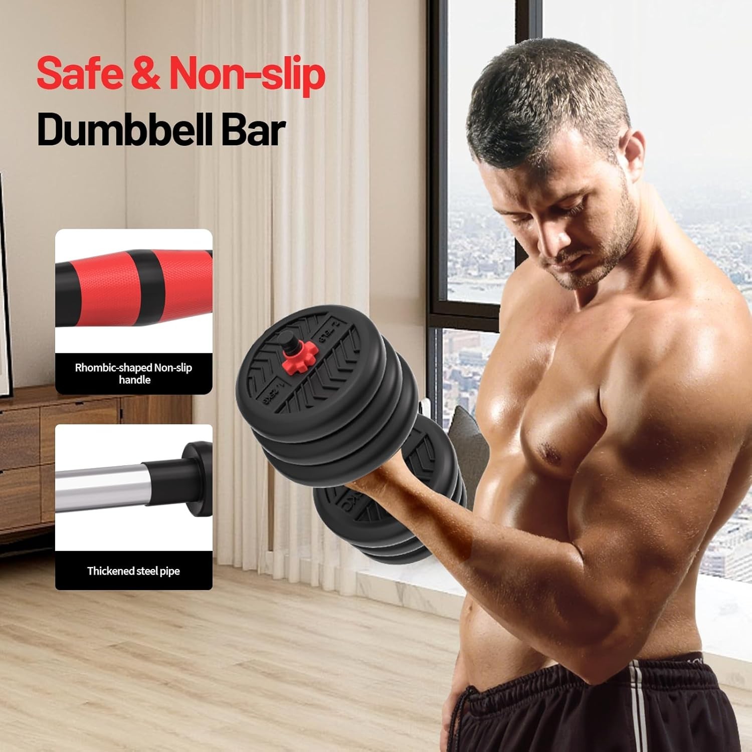 Space-Efficient 4-in-1 Adjustable Dumbbell Set (20-80lbs) - Ideal for Home Use