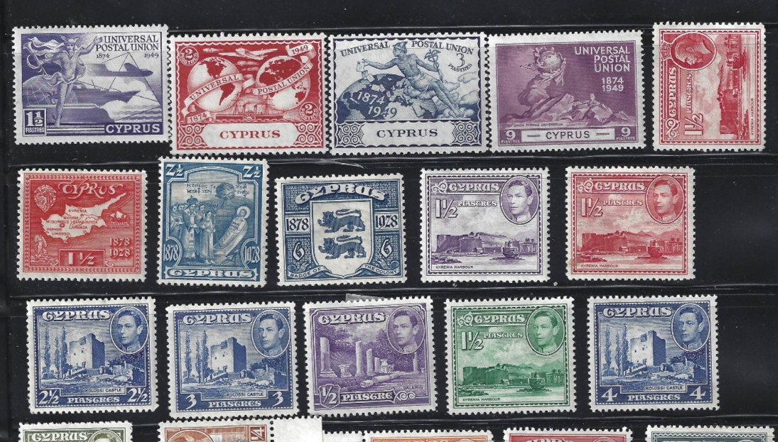 Cyprus Stamp lot: 26 stamps + 1 souvenir sheet; 1920's-60's; MH