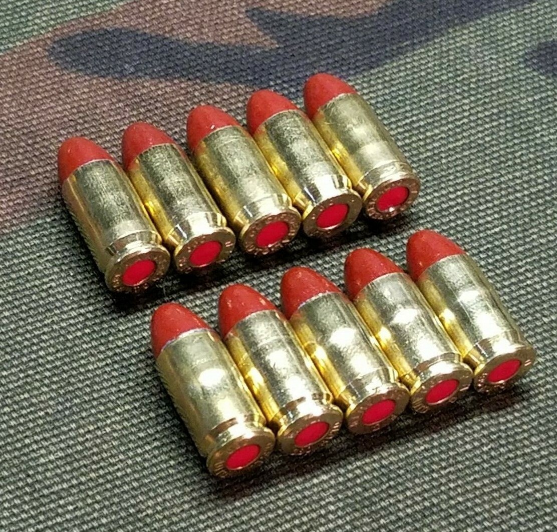 380 ACP SNAP CAPS SET OF 10 (RED+BRASS) REAL WEIGHT!!!