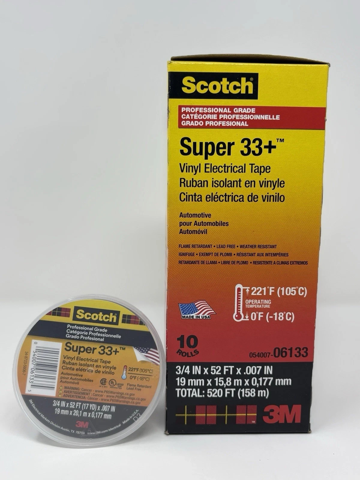 (10 PACK) 3M Scotch Super 33+  Vinyl Electrical Tape 06133 I 3/4"X 52FT
