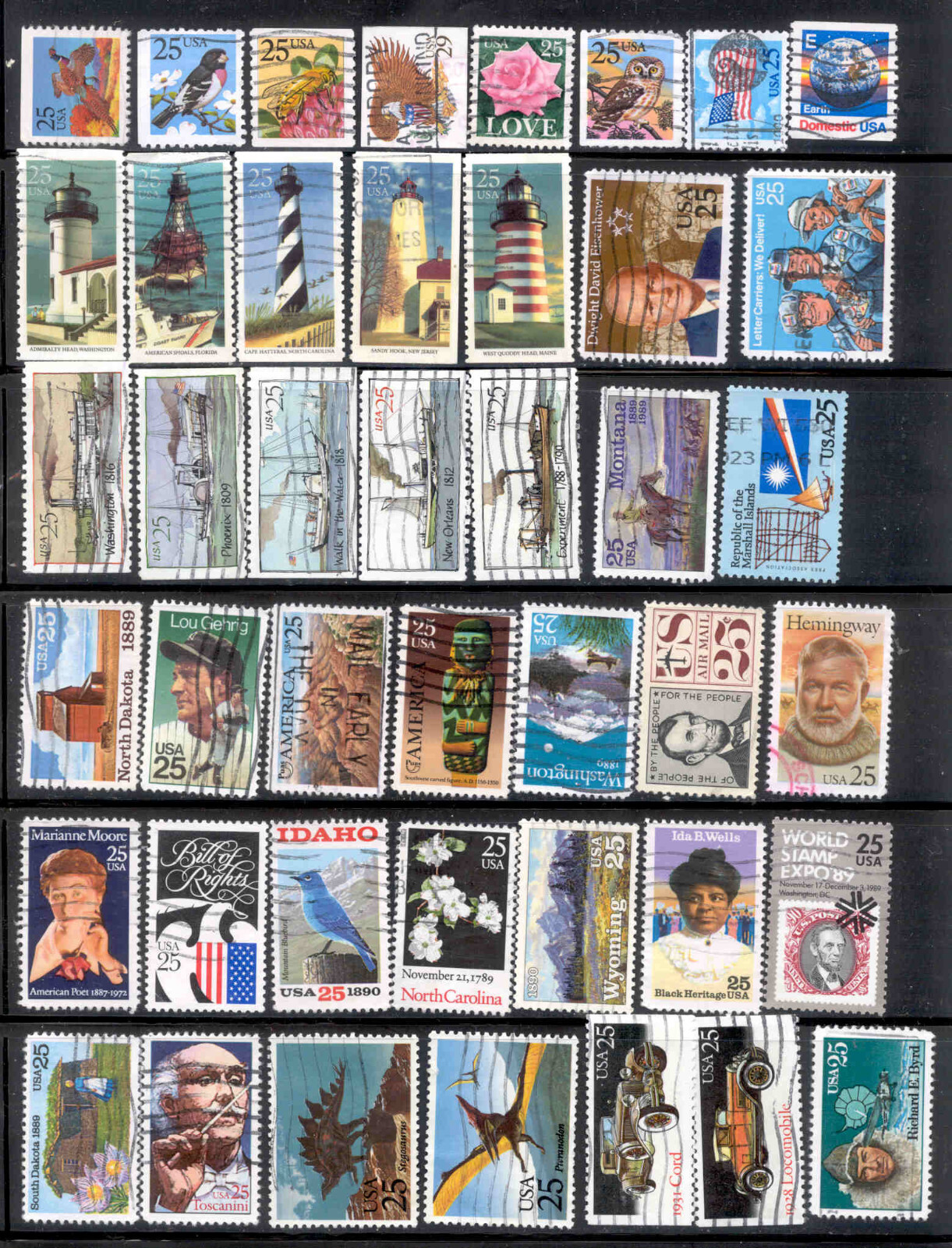25 Cent 55 Stamps 1988-1991 US Lot Used