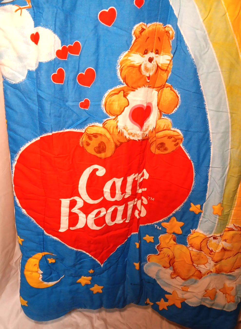 Vintage Care Bears Rainbow Sleeping Bag Kids Blue 1980 Sleepover Blanket Slumber