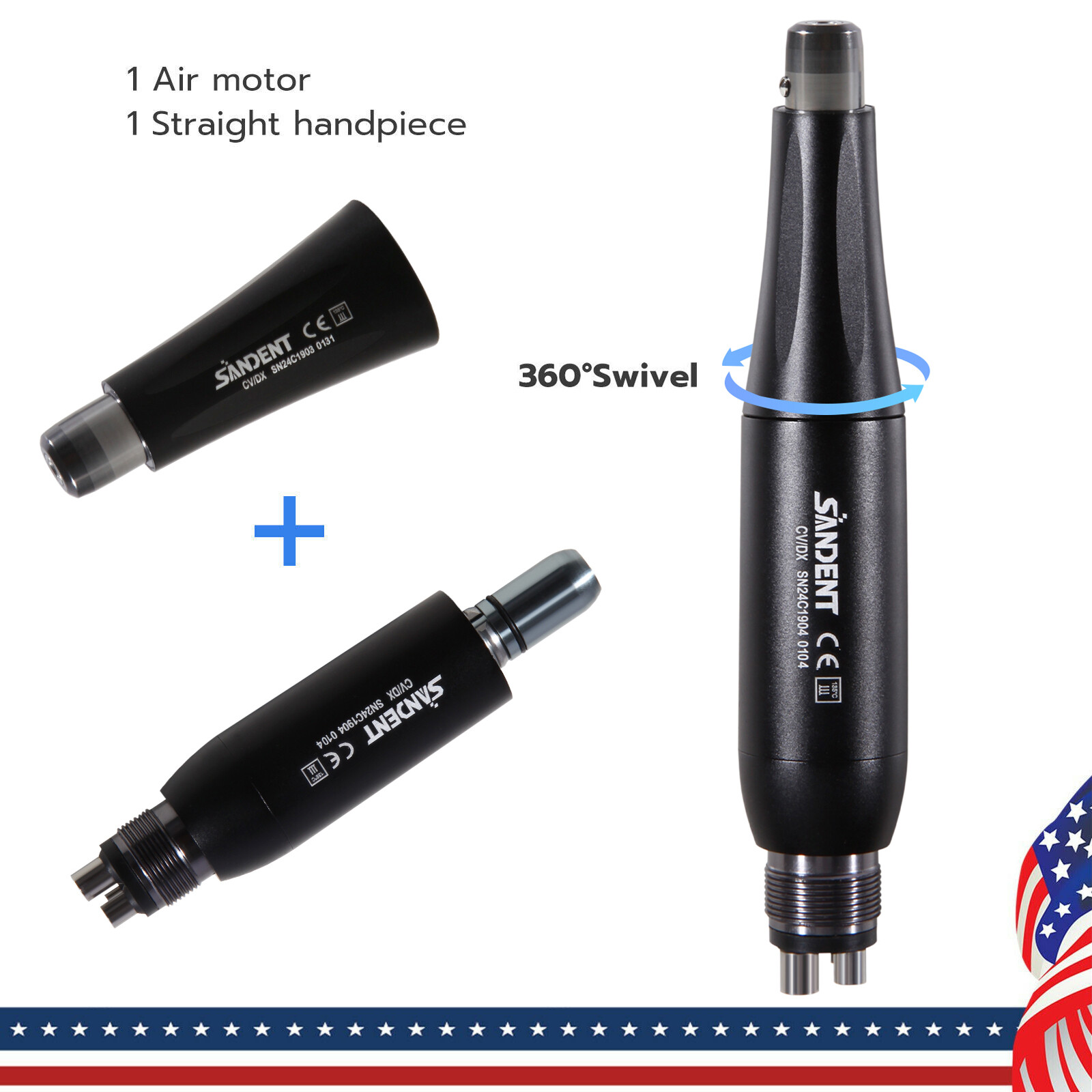360° Swivel Dental Hygiene Prophy Handpiece Air Motor 4:1 Cone 4 Holes 4000 rpm