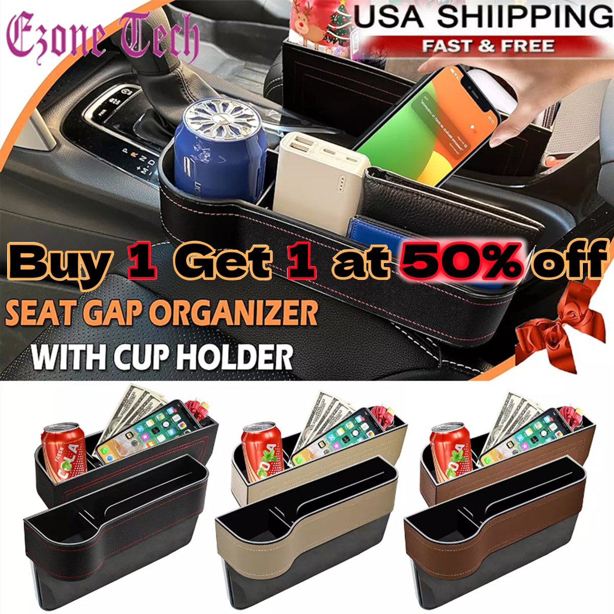 Car Seat Gap Filler Leather Multifunctional Accessories with Storage Organizer