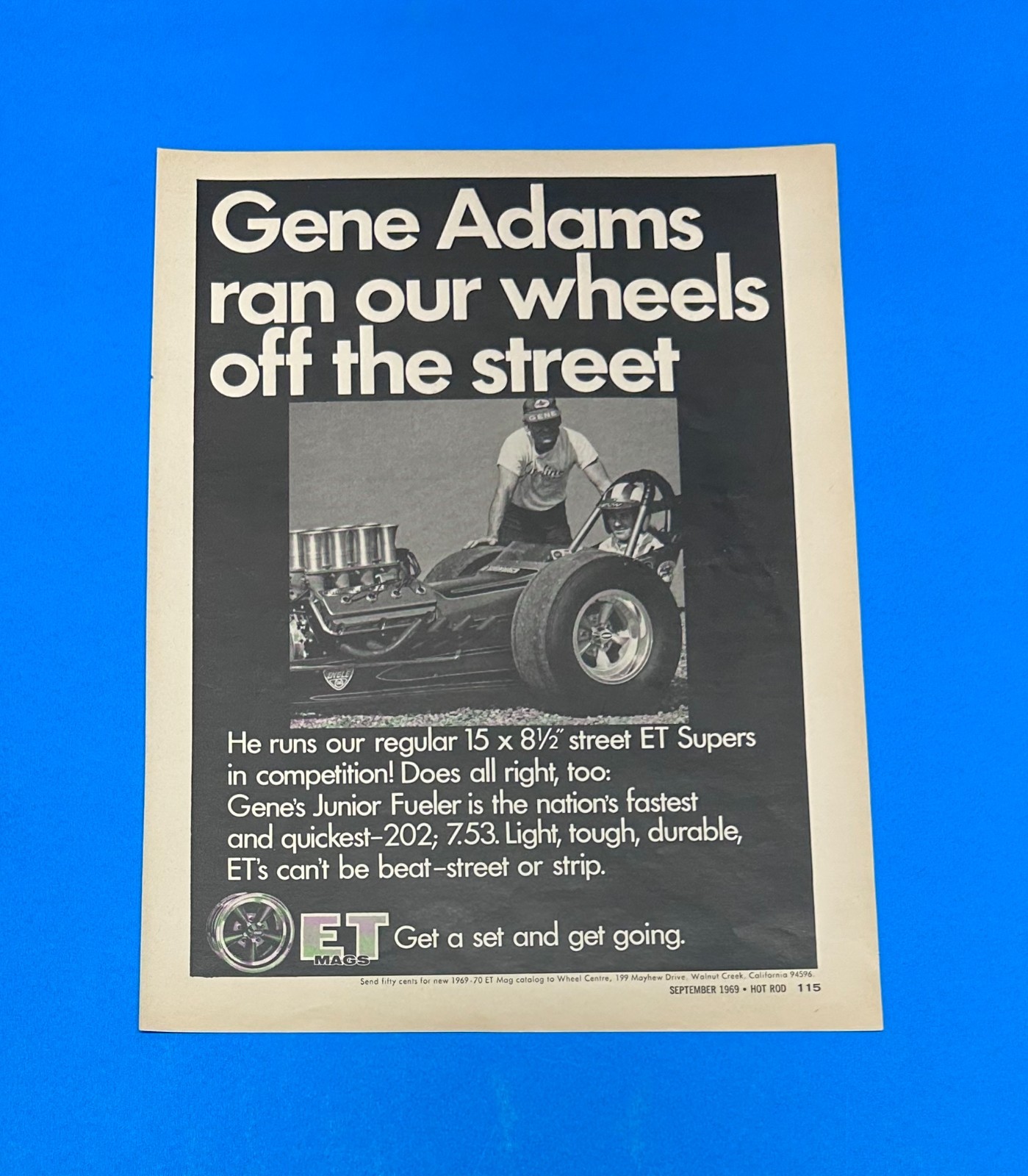 1969 E-T Mag Wheel Vintage Magazine Ad Street ET Super Gene Adams Advertisement