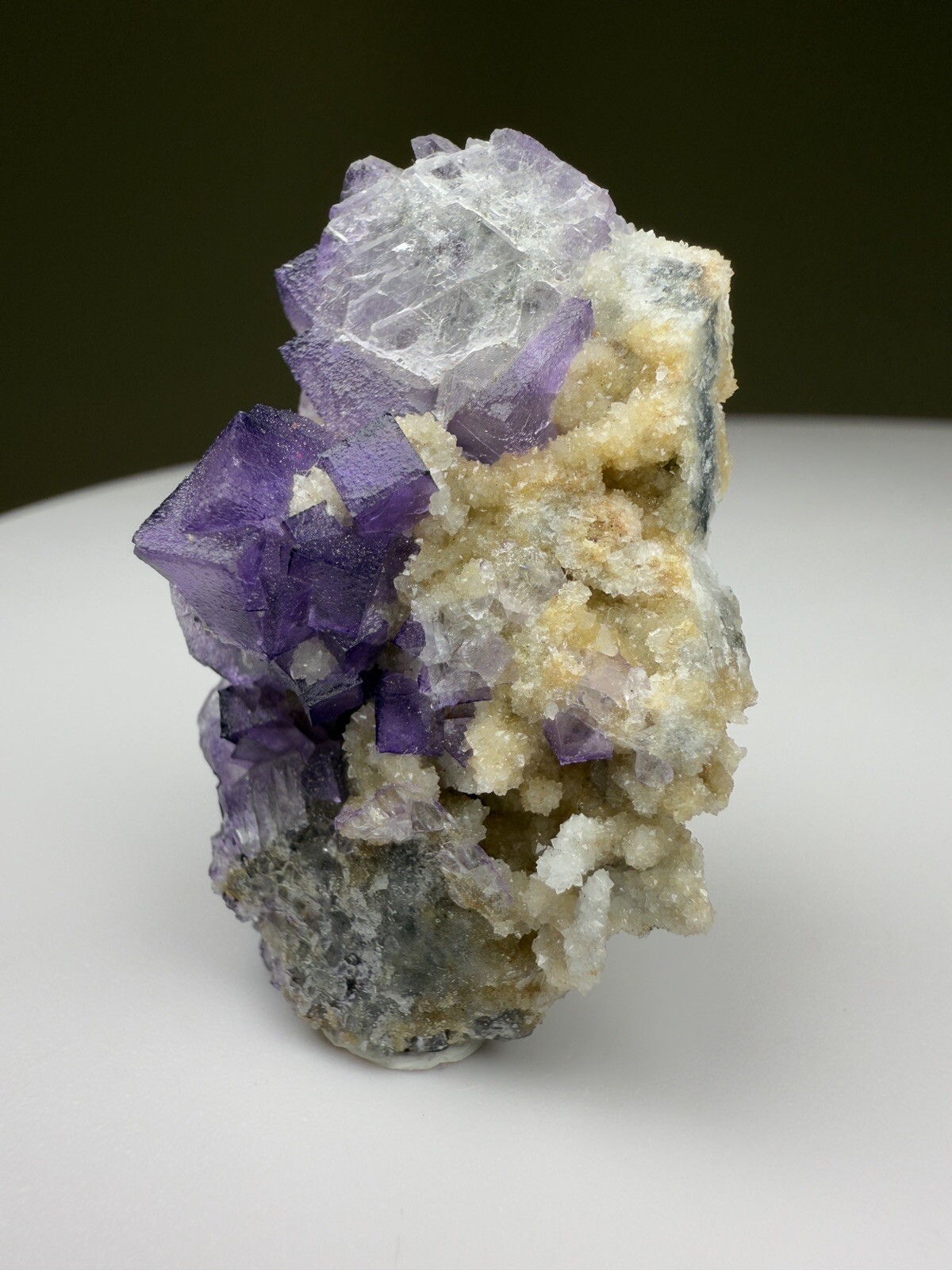 STUNNING El Filo Purple Cubic Fluorite on Druzy Quartz Matrix • Mexico