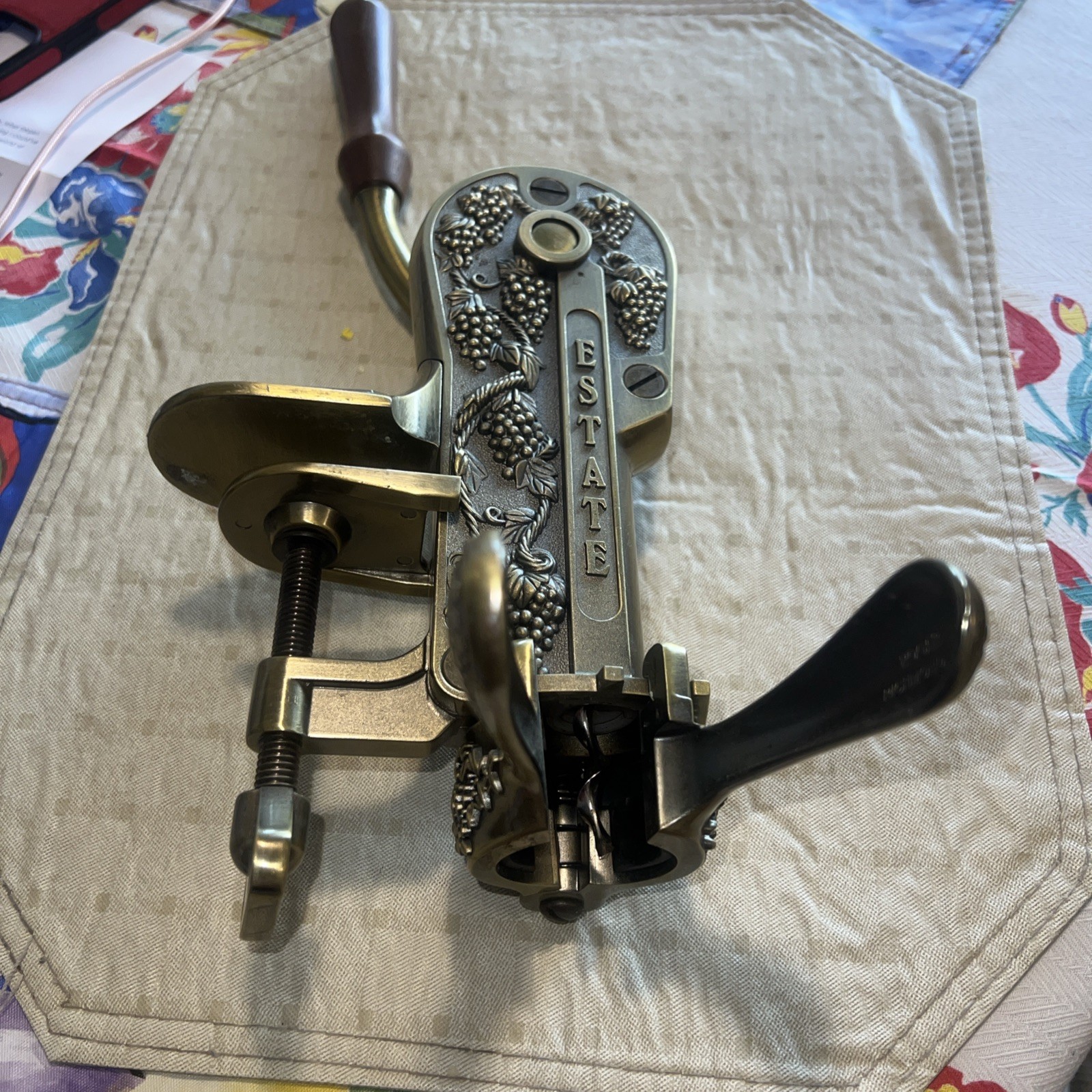 Roger Estate "LEGRAPE" Brass Table Top Corkscrew Wine Opener -- RARE VARIATION