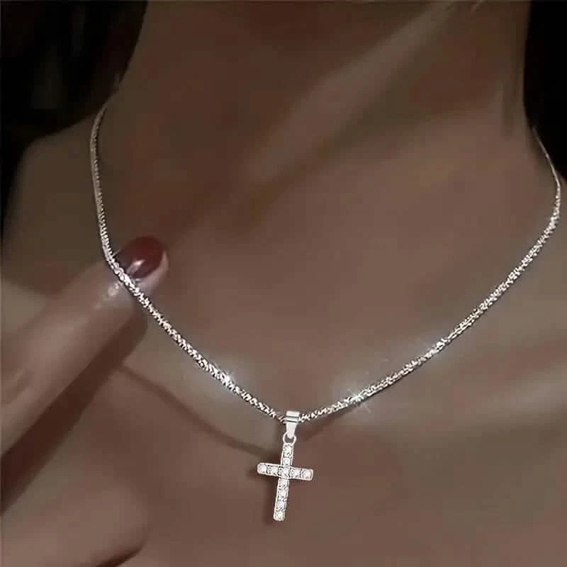 2PCS Crystal Cross Pendant Necklace Bling Jewelry Gift