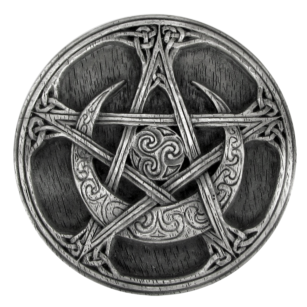 Pewter Moon Pentacle Paten Altar Pentagram Wiccan Ritual Tile Disk Dryad Design