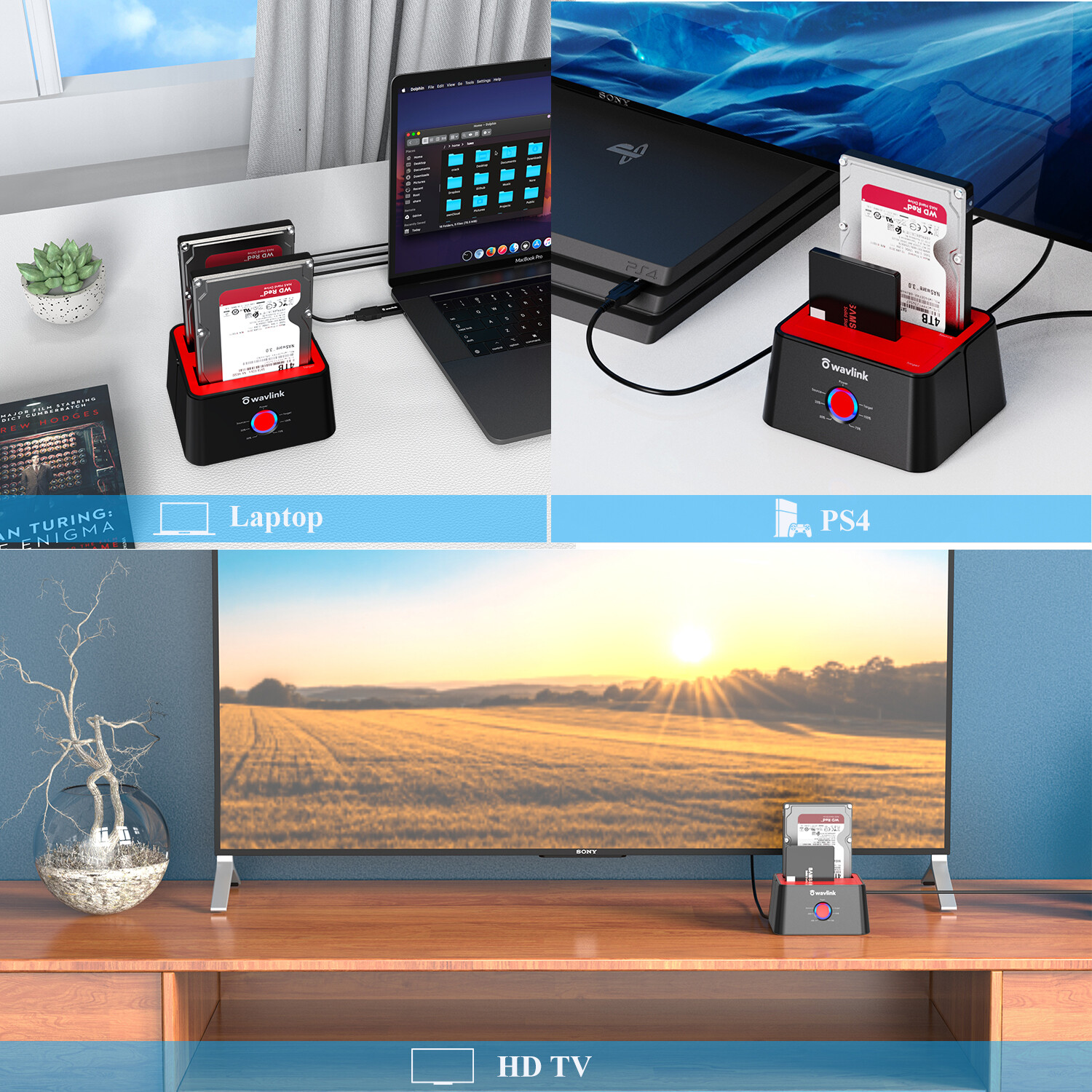 WAVLINK USB 3.0 SATA HDD SSD Docking Station Offline Clone 2.5"/3.5" Hard Drive