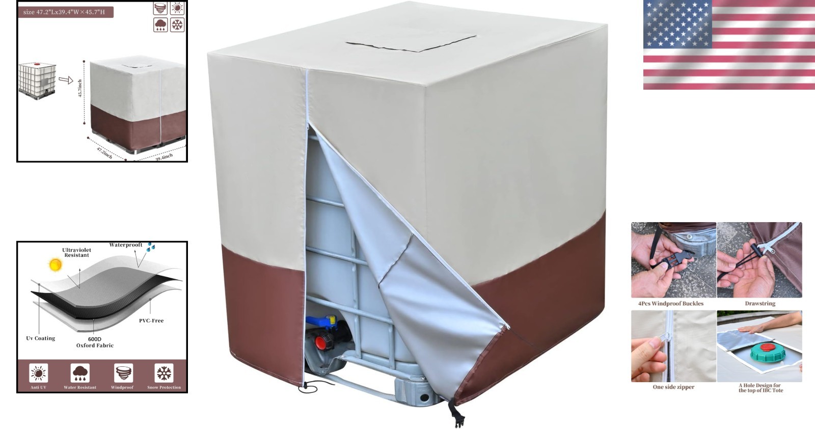 Convenient Zipper IBC Tote Protective Cover