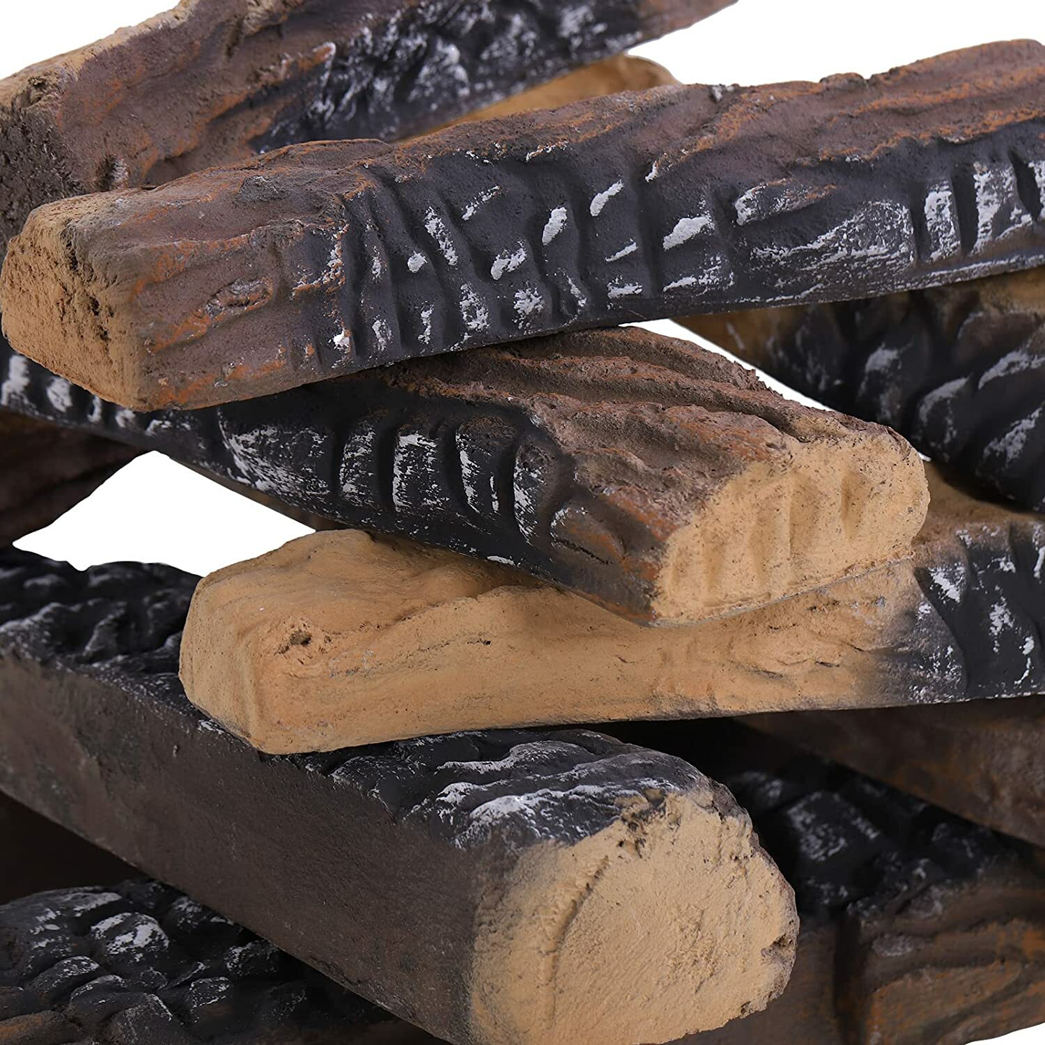 10 Pieces Set Realistic Flame Large Ceramic Wood Fireplace Logs Firepit Log Set