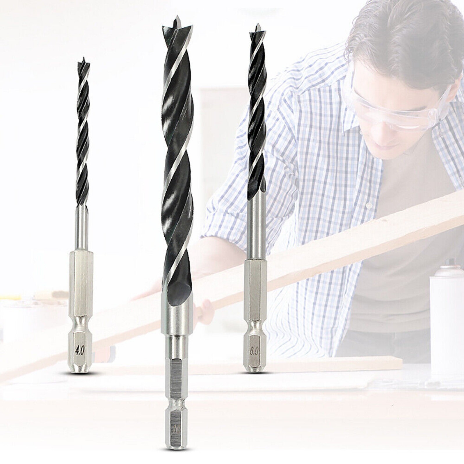 1.5mm-10mm Brad Point Wood Drill Bit Set HSS Woodworking Hex Shank Twist Bits