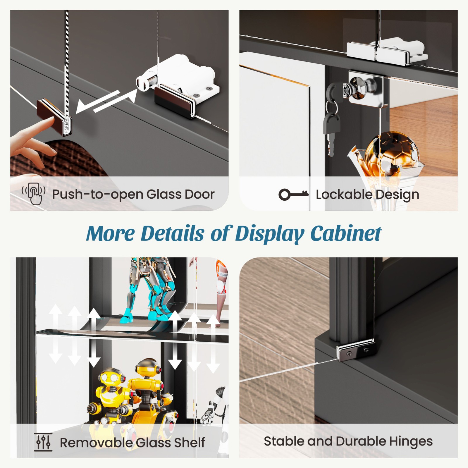 Black Display Cabinet with RBG Lights, 5-Tiers Display Cases for Collectibles