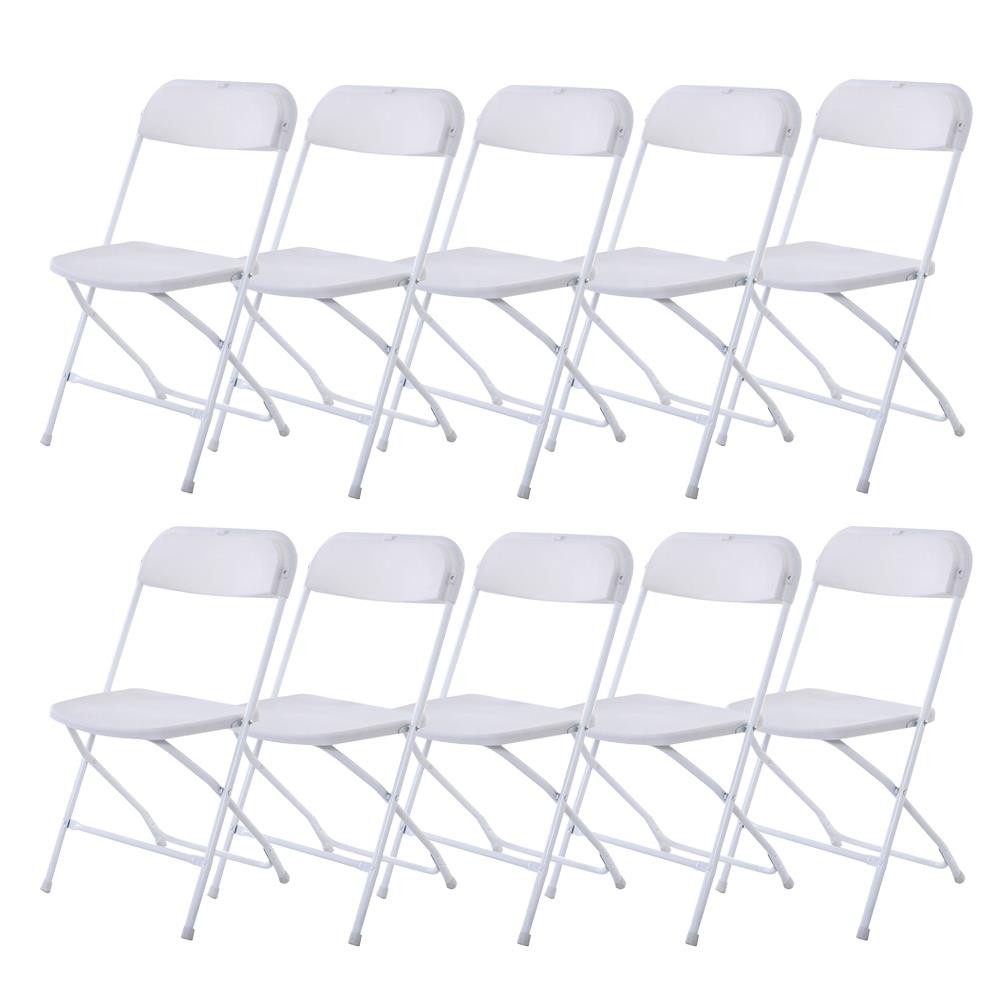 10 Pack Commercial White Plastic Portable Folding Chairs Stackable Picnic Party
