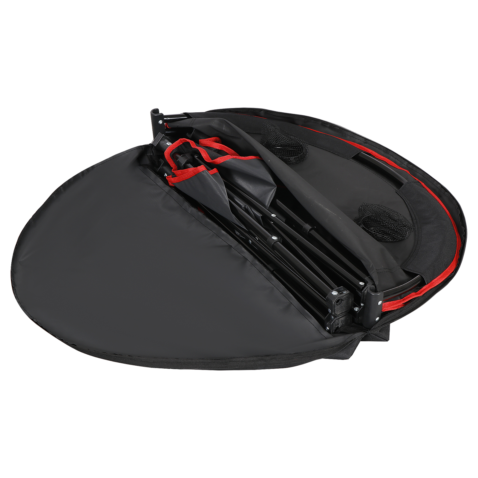 28" Round Folding Picnic Table Lightweight Canvas Beach Table w/Cup Holder Black