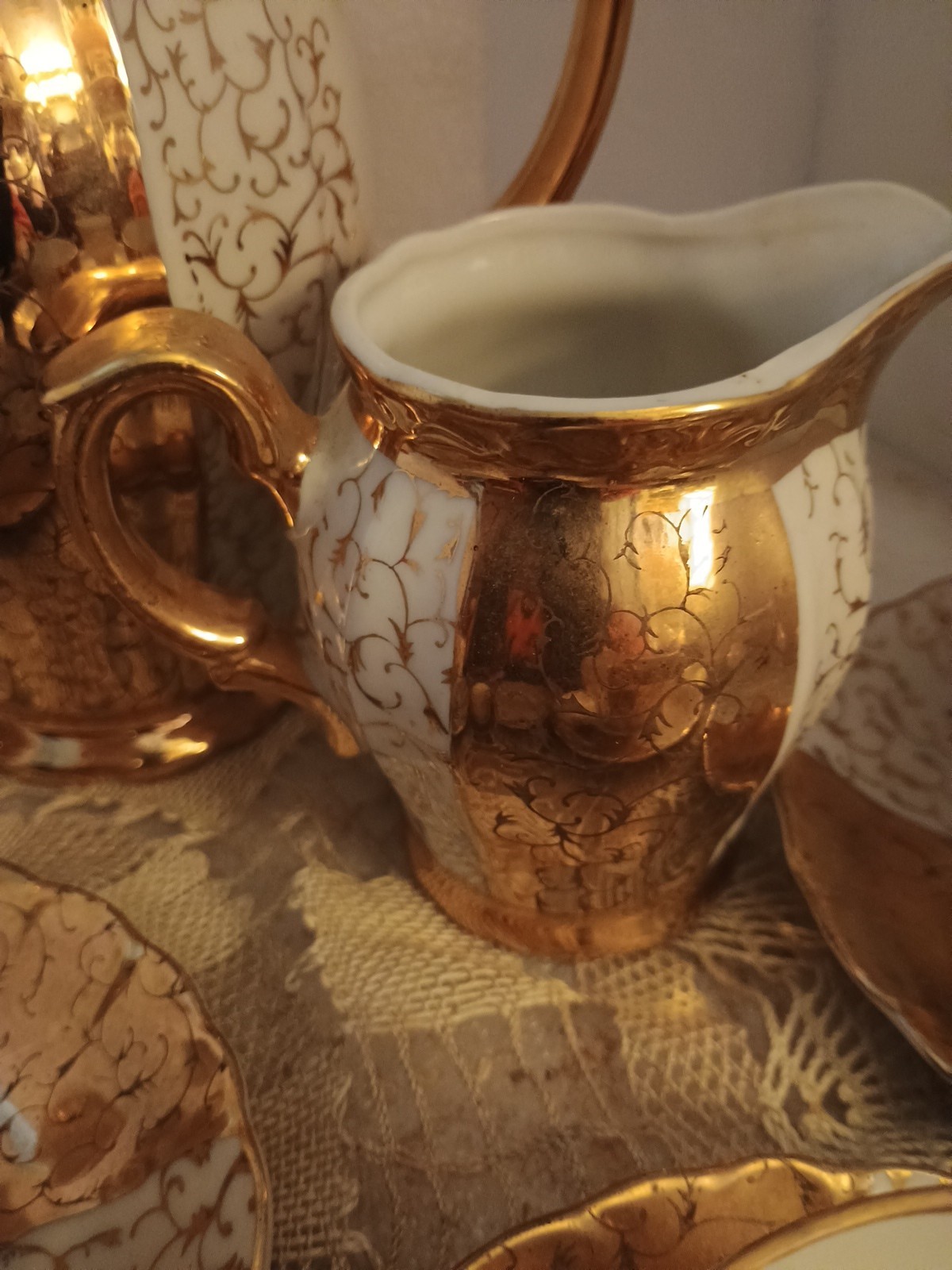 Antique Bavarian Gilded porcelain tea Set! Woldershof Pat 55! Good Condition