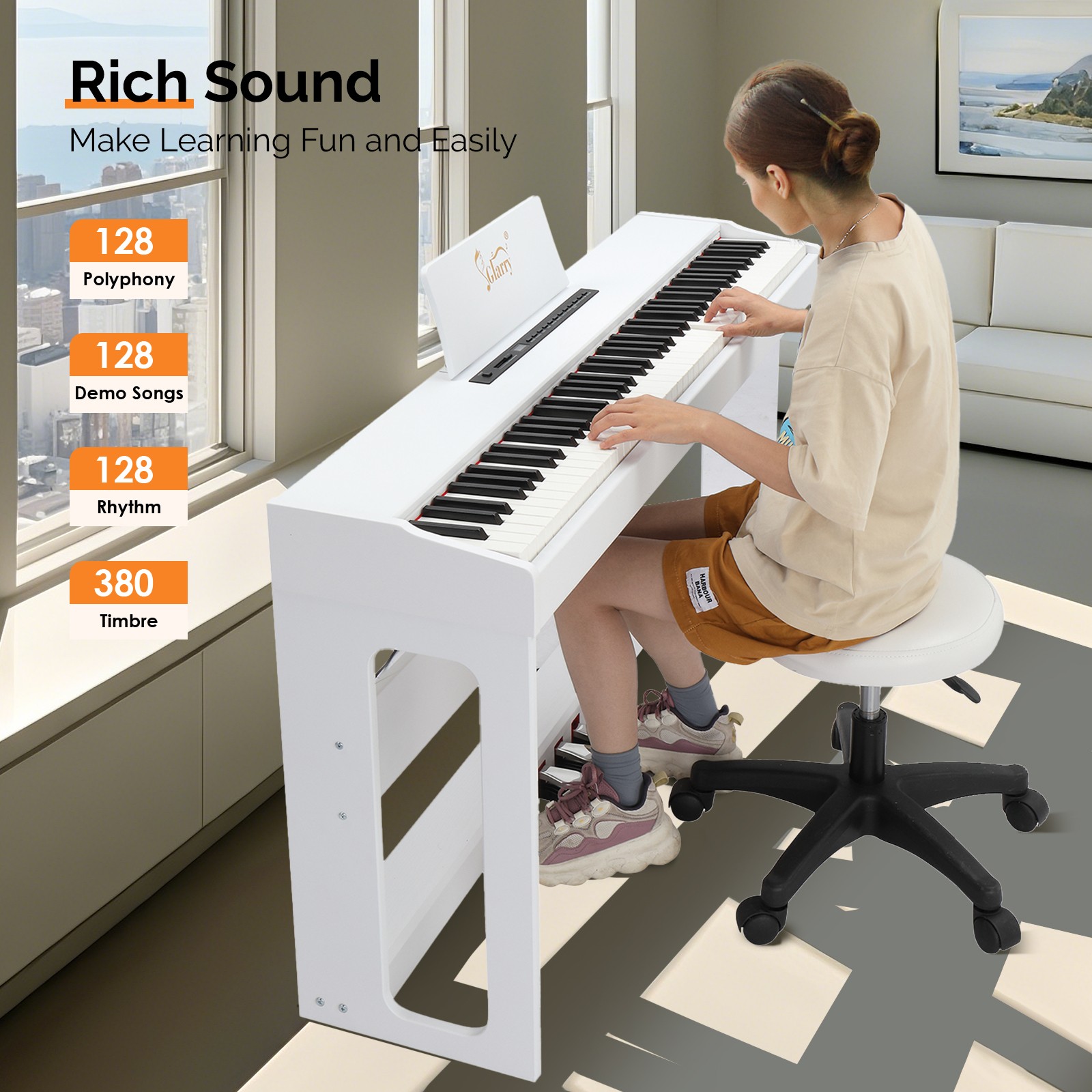 Glarry 88 Keys Full Weighted Hammer Keyboards Electric Piano White